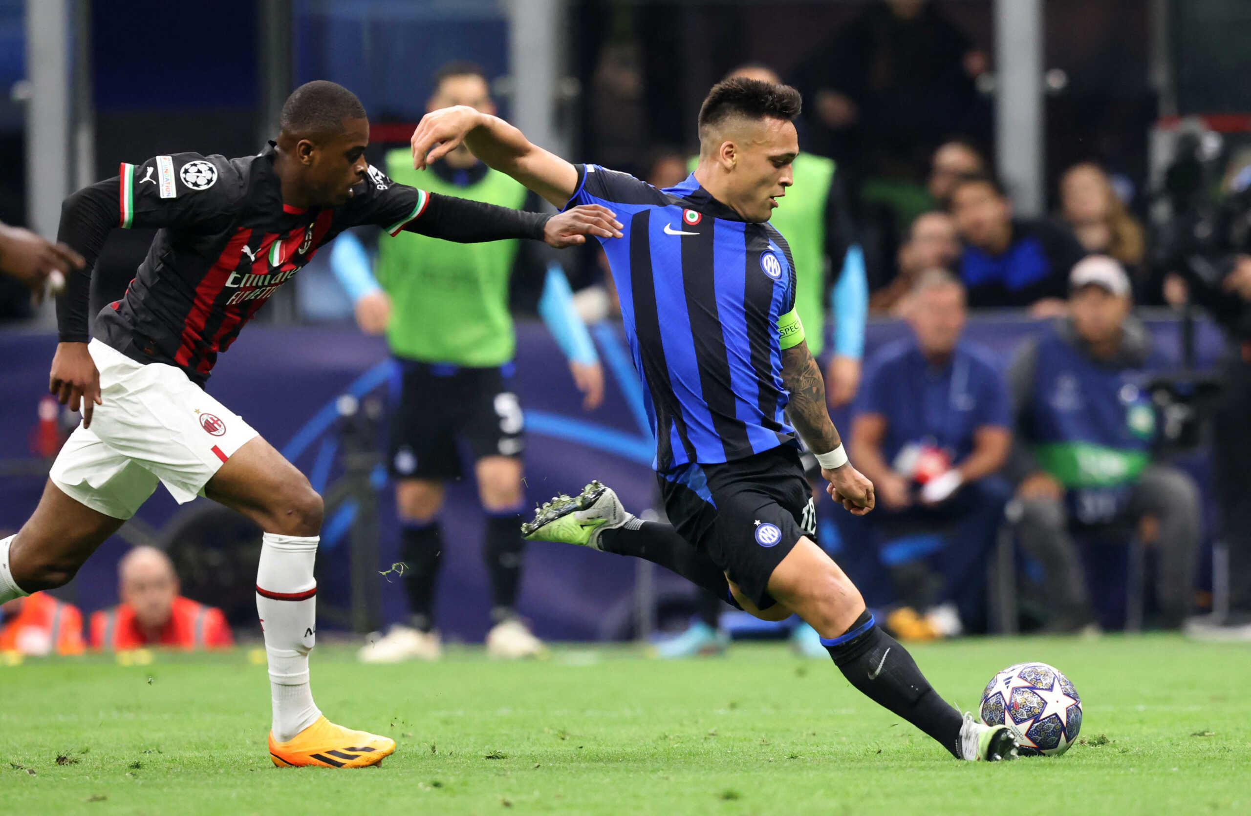 Soccer Football - Champions League - Semi Final - Second Leg - Inter Milan v AC Milan - San Siro, Milan, Italy - May 16, 2023 Inter Milan's Lautaro Martinez scores their first goal REUTERS