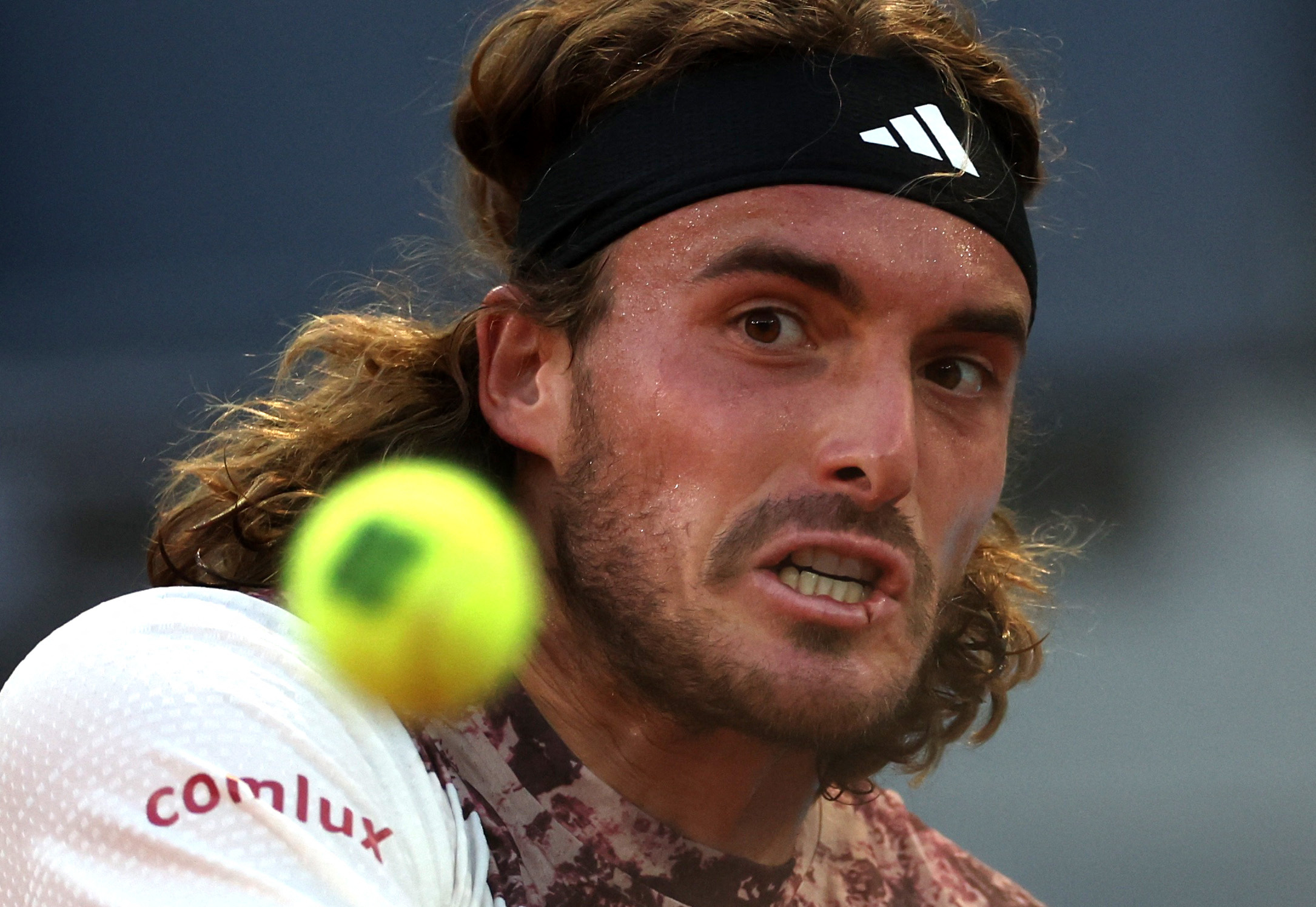 Tennis - Madrid Open - Park Manzanares, Madrid, Spain - May 1, 2023 Greece's Stefanos Tsitsipas in action during his round of 32 match against Argentina's Sebastian Baez REUTERS