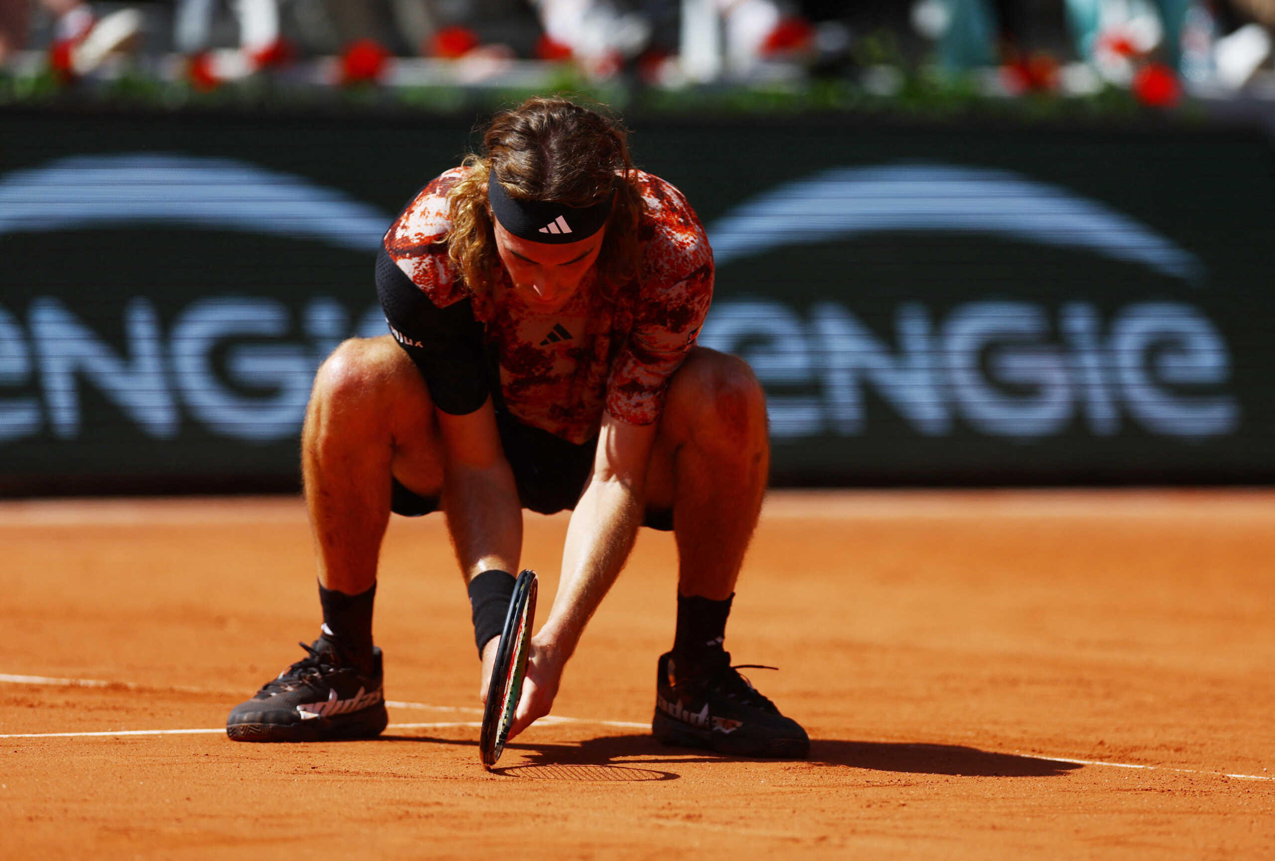 Tennis - French Open - Roland Garros, Paris, France - May 28, 2023 Greece's Stefanos Tsitsipas reacts during his first round match against Czech Republic's Jiri Vesely REUTERS