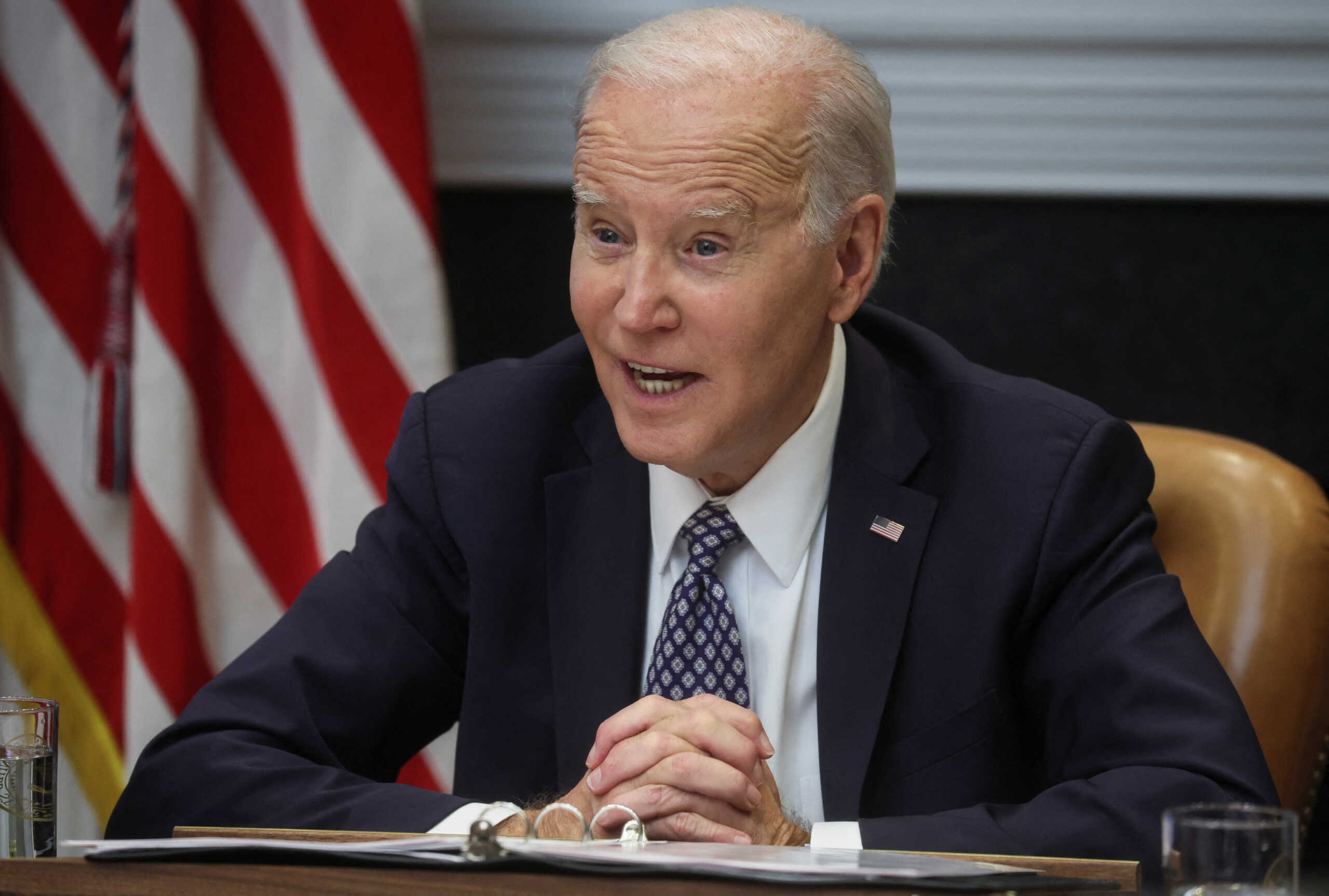 U.S. President Joe Biden speaks with members of his "Investing in America Cabinet" in the Roosevelt Room at the White House in Washington, U.S., May 5, 2023. REUTERS