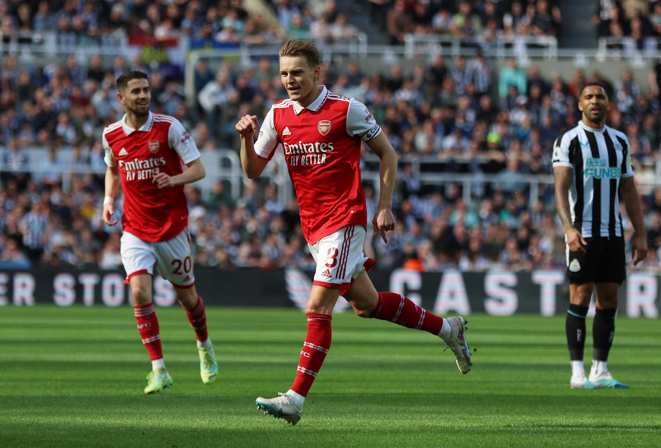 Soccer Football - Premier League - Newcastle United v Arsenal - St. James Park, Newcastle, Britain - May 7, 2023 Arsenal's Martin Odegaard celebrates scoring their first goal Action Images via Reuters