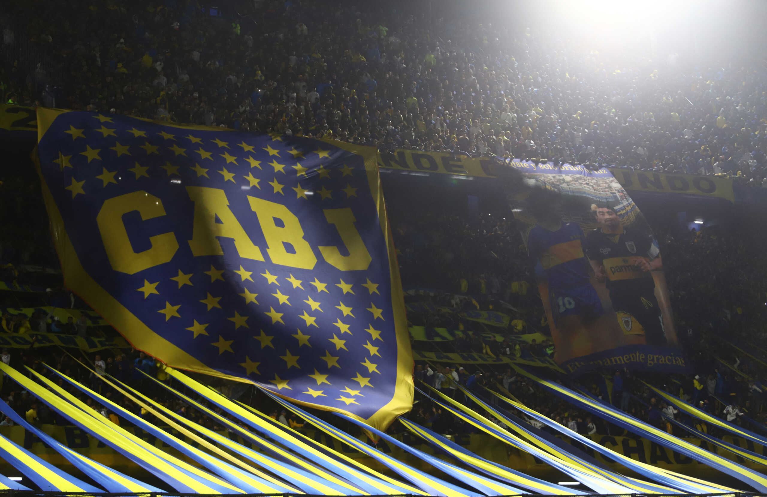 Soccer Football - Copa Libertadores - Group F - Boca Juniors v Deportivo Pereira - La Bombonera, Buenos Aires, Argentina - April 18, 2023 General view as Boca Juniors fans display banners inside the stadium before the match REUTERS