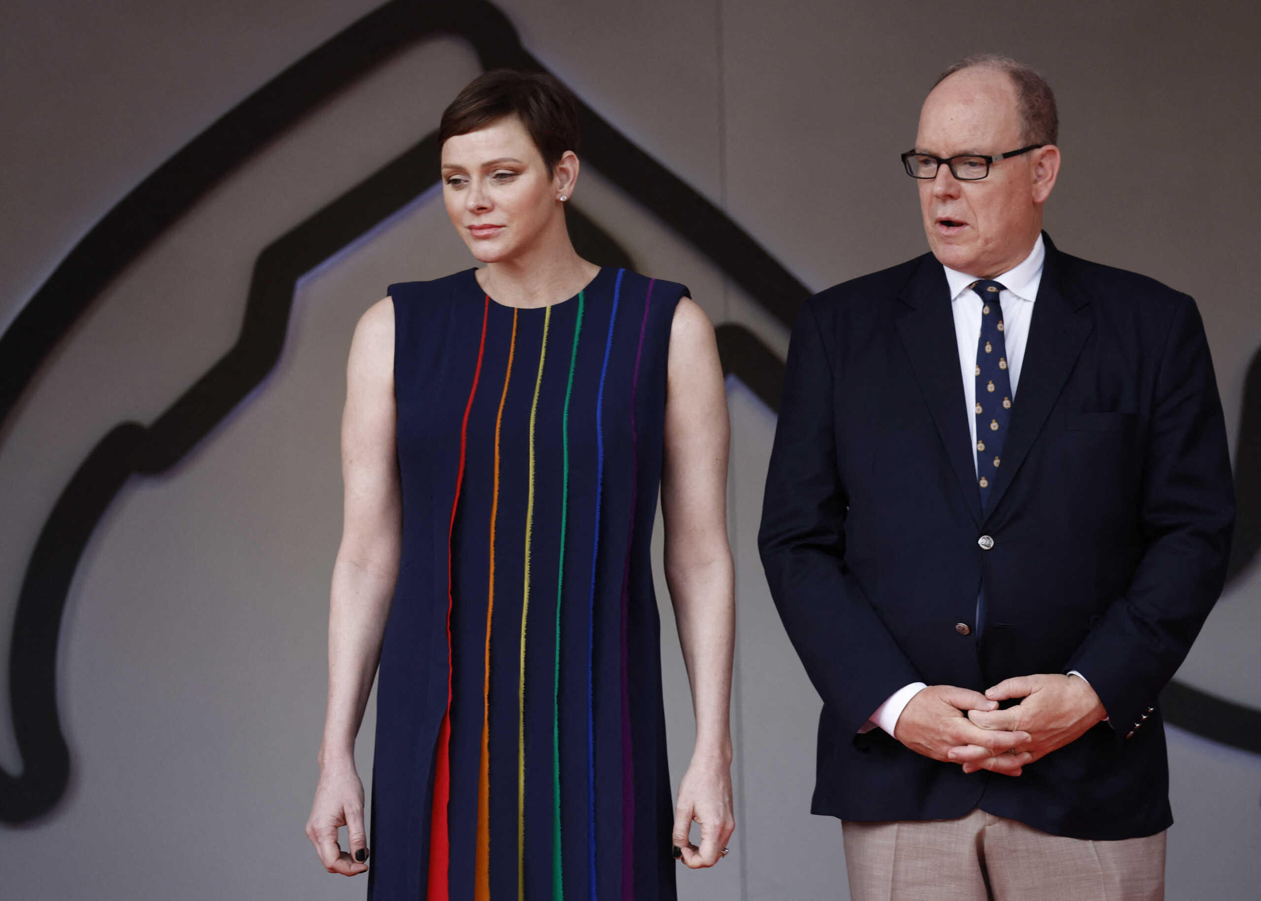 Formula One F1 - Monaco Grand Prix - Circuit de Monaco, Monte Carlo, Monaco - May 28, 2023 Prince Albert II of Monaco and his wife Princess Charlene are pictured during the podium presentation REUTERS