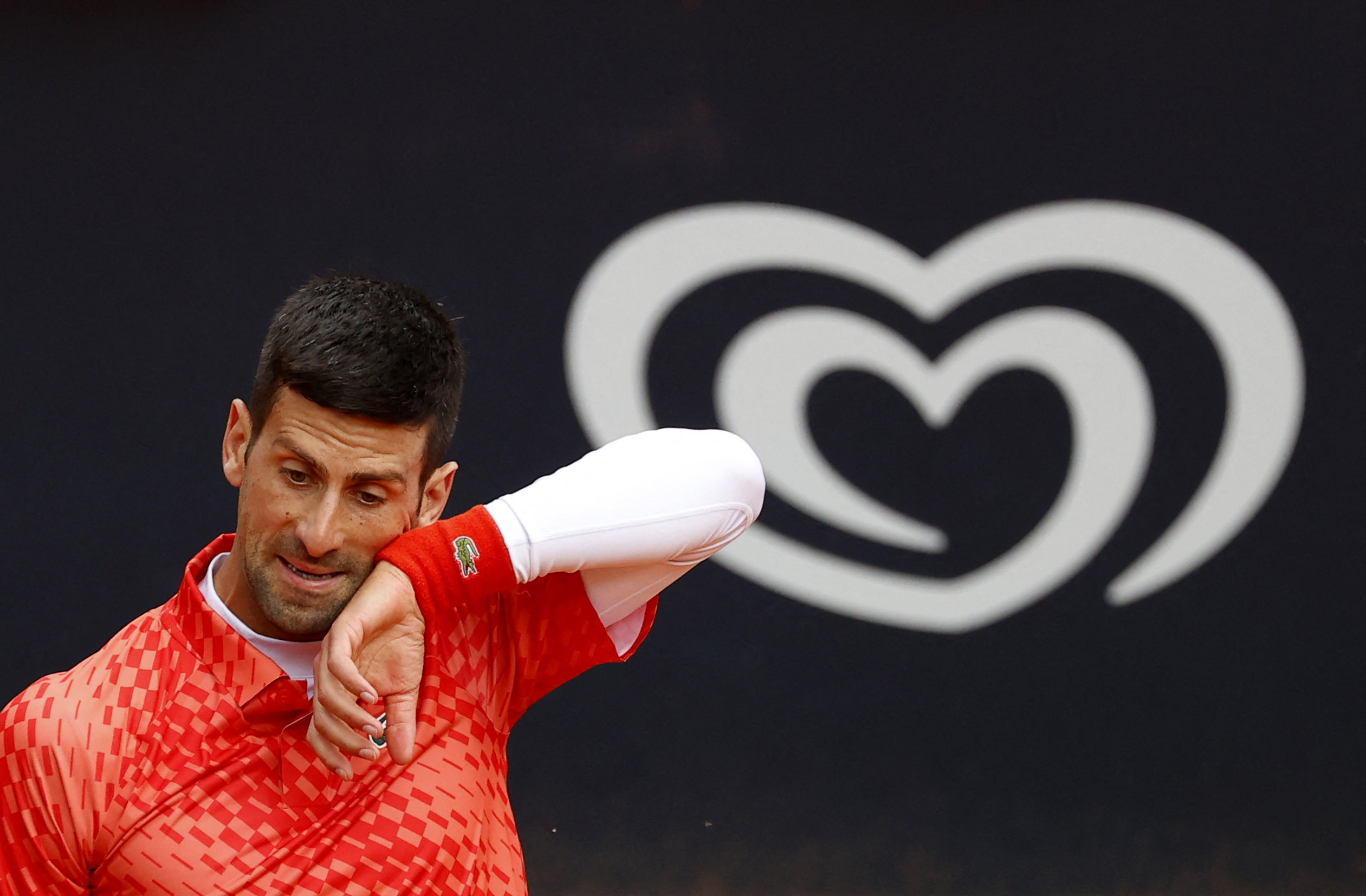 Tennis - Italian Open - Foro Italico, Rome, Italy - May 17, 2023 Serbia's Novak Djokovic reacts during his quarter final match against Denmark's Holger Rune REUTERS