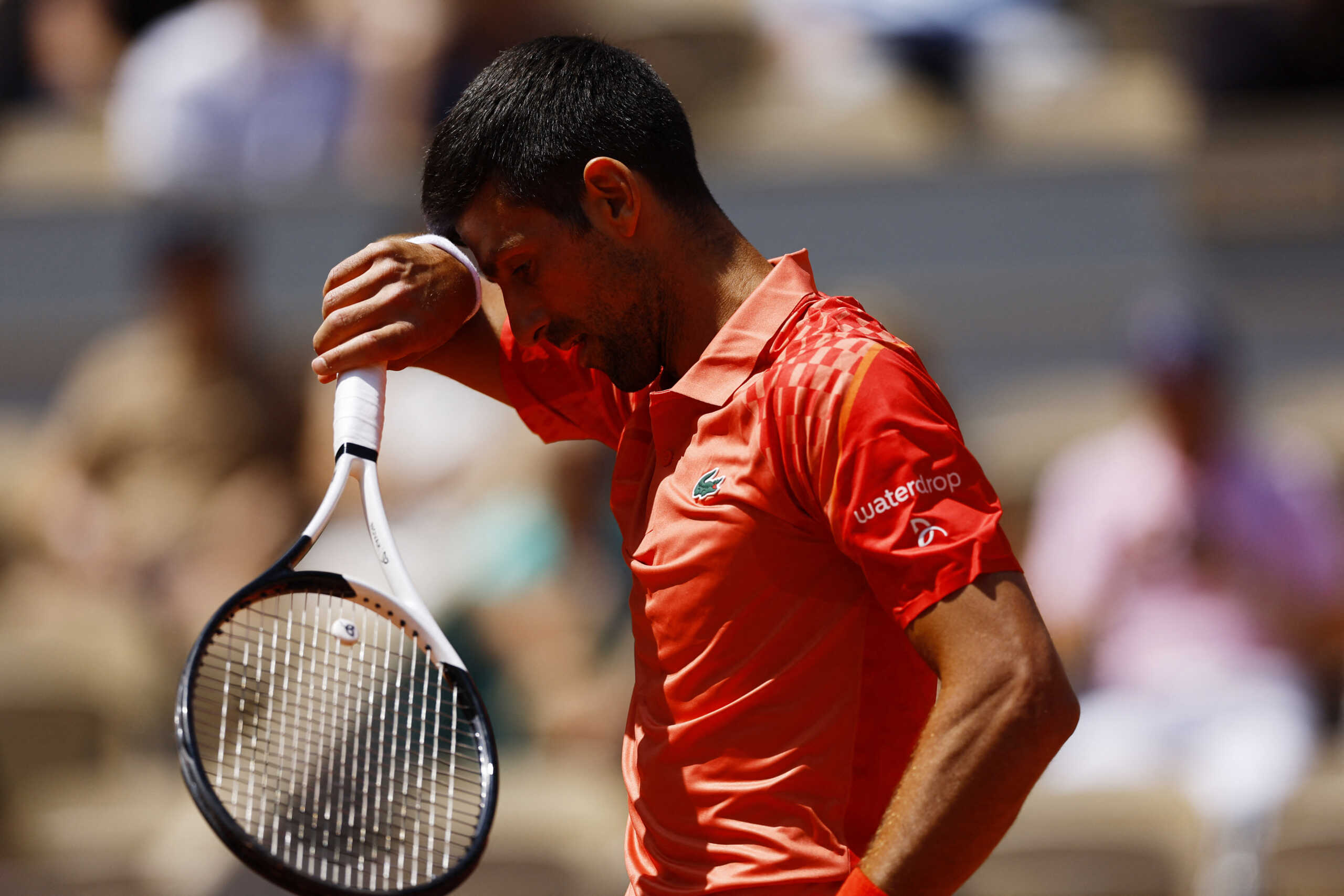 Tennis - French Open - Roland Garros, Paris, France - May 29, 2023 Serbia's Novak Djokovic reacts during his first round match against Aleksandar Kovacevic of the U.S. REUTERS