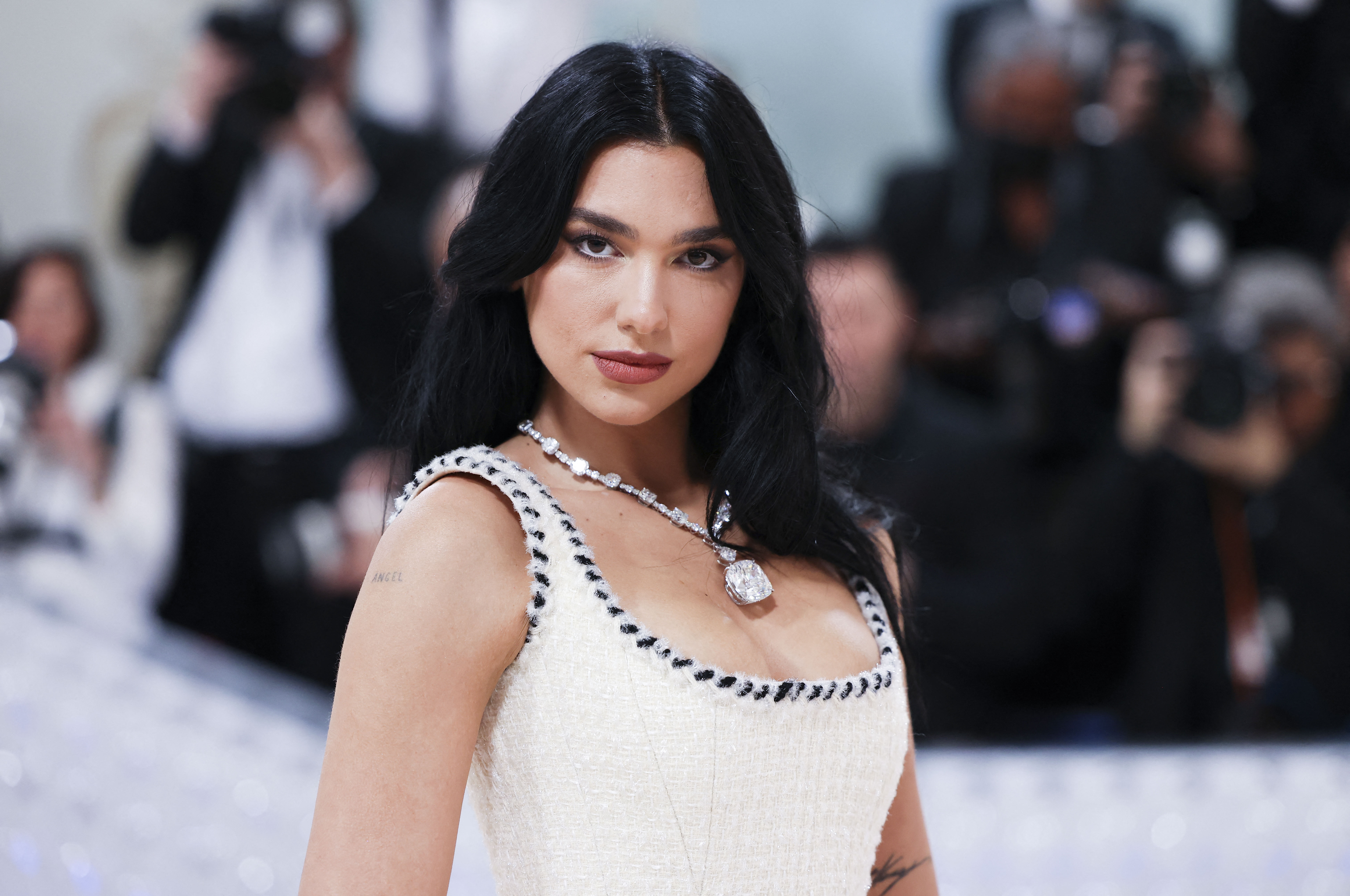 Dua Lipa poses at the Met Gala, an annual fundraising gala held for the benefit of the Metropolitan Museum of Art's Costume Institute with this year's theme "Karl Lagerfeld: A Line of Beauty", in New York City, New York, U.S., May 1, 2023. REUTERS