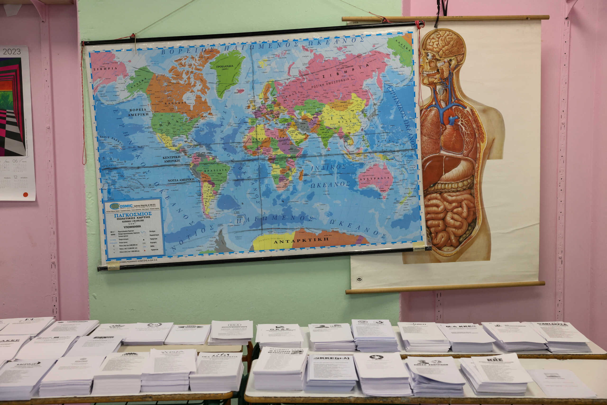 Ballots are displayed at a polling station, during the general election, in Thessaloniki, Greece, May 21, 2023. REUTERS