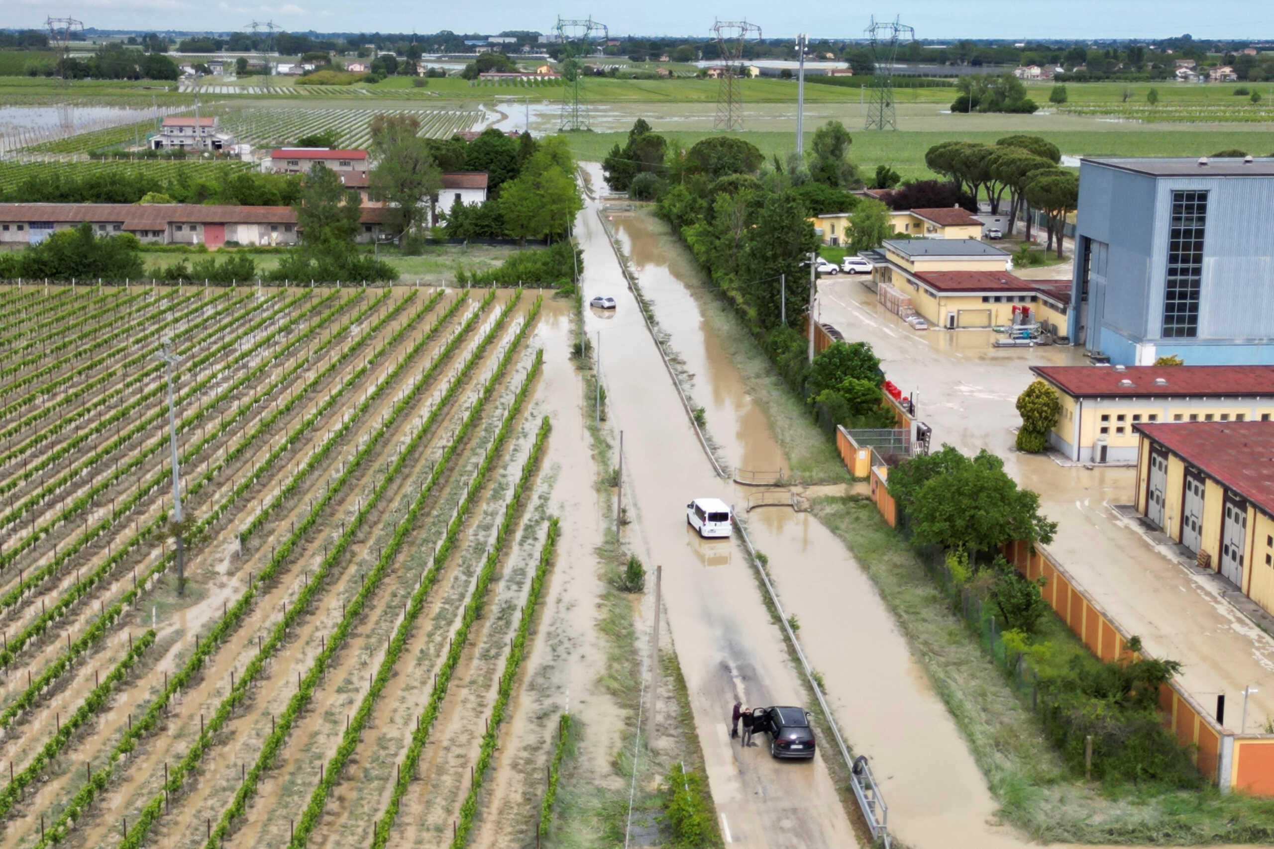 A vineyard is flooded after heavy rains hit Italy's Emilia Romagna region, in San Giorgio near Forli, Italy, May 18, 2023. REUTERS