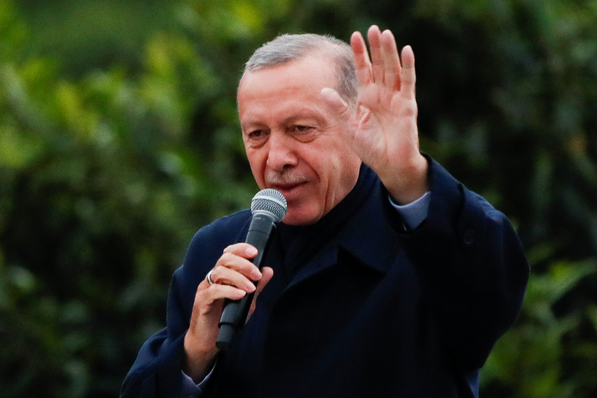 Turkish President Tayyip Erdogan addresses his supporters following early exit poll results for the second round of the presidential election in Istanbul, Turkey May 28, 2023. REUTERS