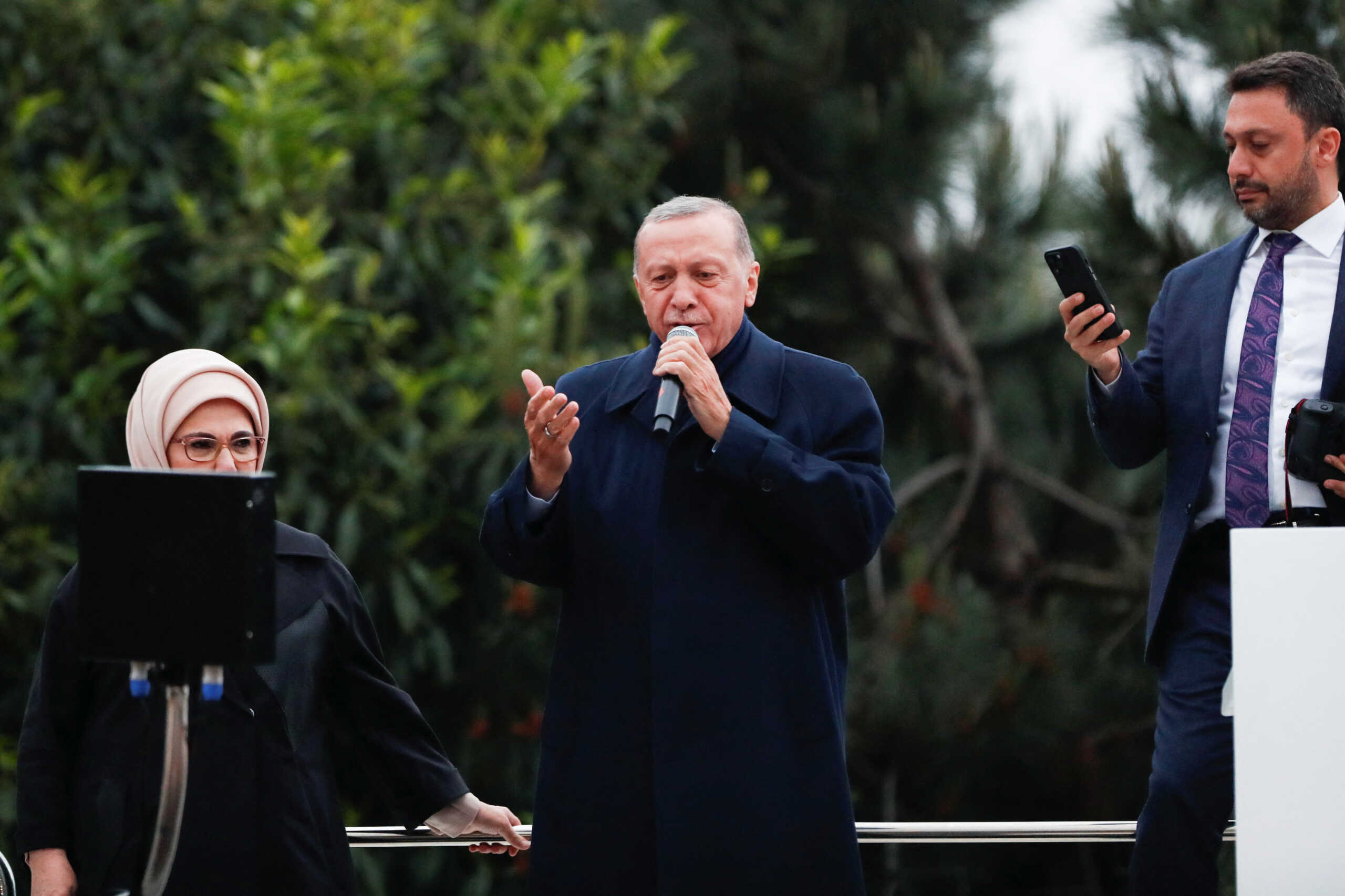 Turkish President Tayyip Erdogan addresses his supporters following early exit poll results for the second round of the presidential election in Istanbul, Turkey May 28, 2023. REUTERS