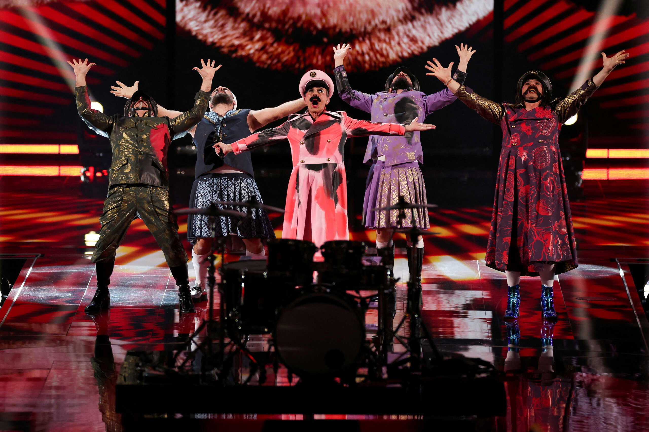 Let 3 from Croatia perform during the first semi-final of the 2023 Eurovision Song Contest in Liverpool, Britain, May 9, 2023. REUTERS