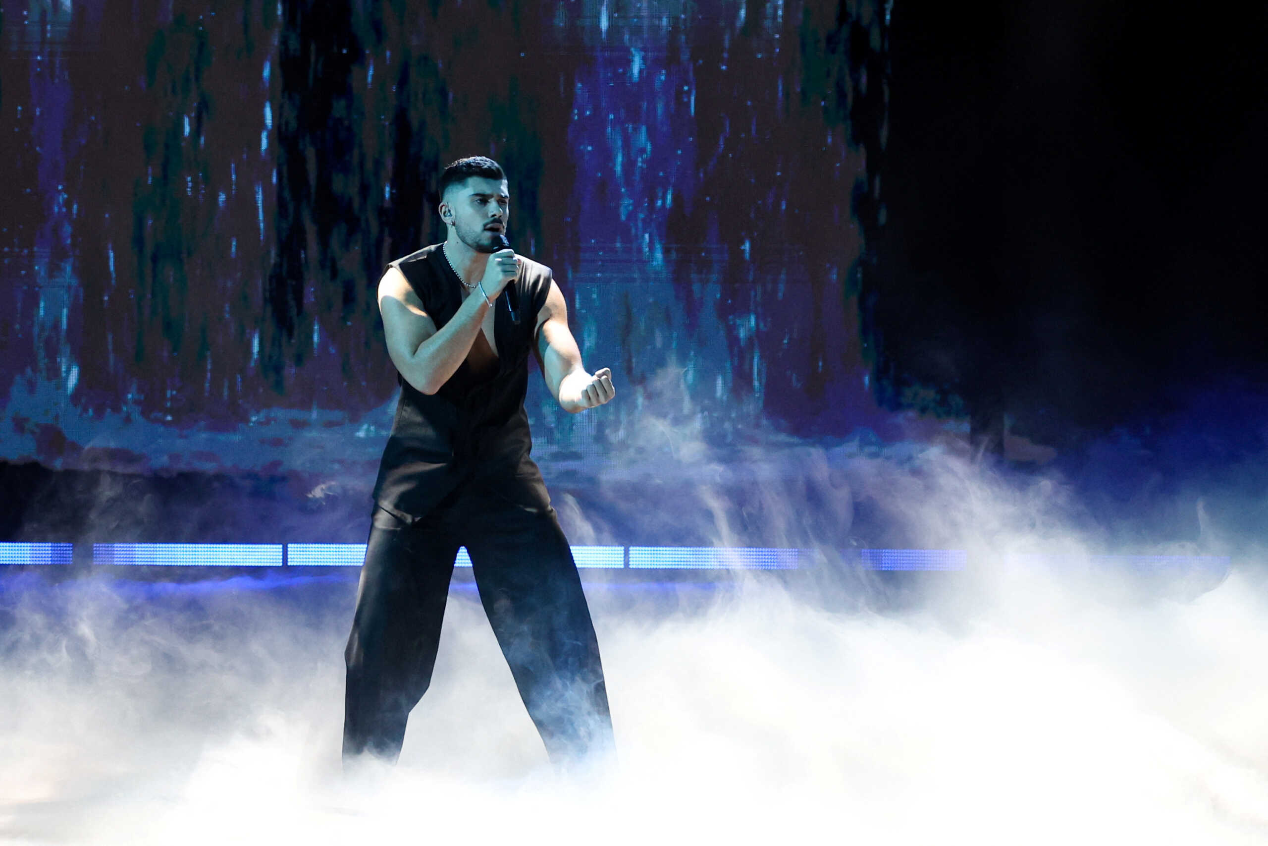 Andrew Lambrou from Cyprus performs during the second semi-final of the 2023 Eurovision Song Contest in Liverpool, Britain, May 11, 2023. REUTERS