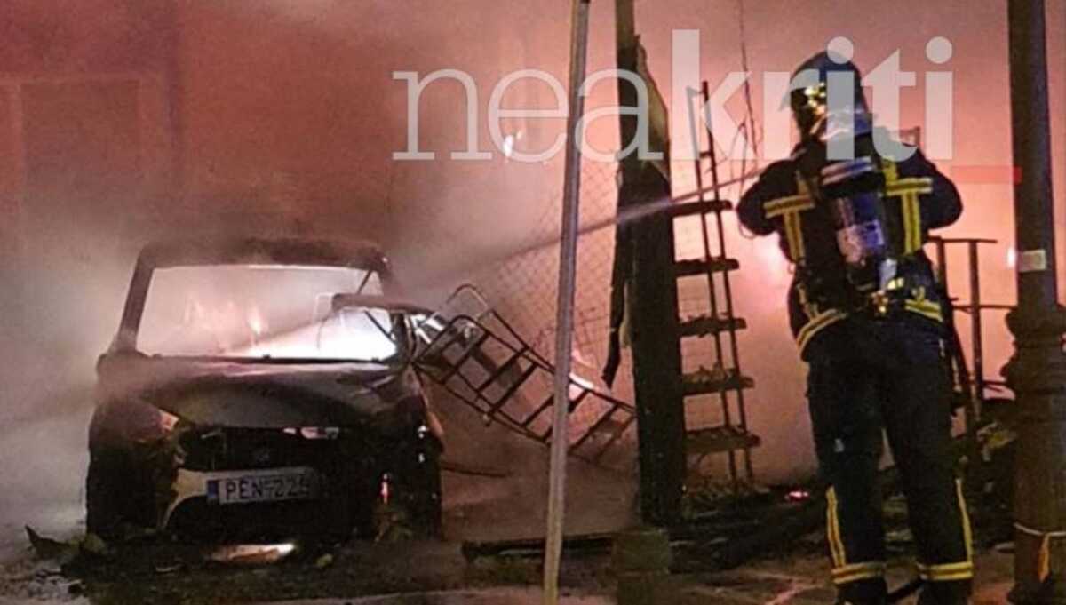 Ρέθυμνο: Πύρινη κόλαση από φωτιά σε σούπερ μάρκετ – Κάηκε ολοσχερώς το κατάστημα, ζημιές σε αυτοκίνητα