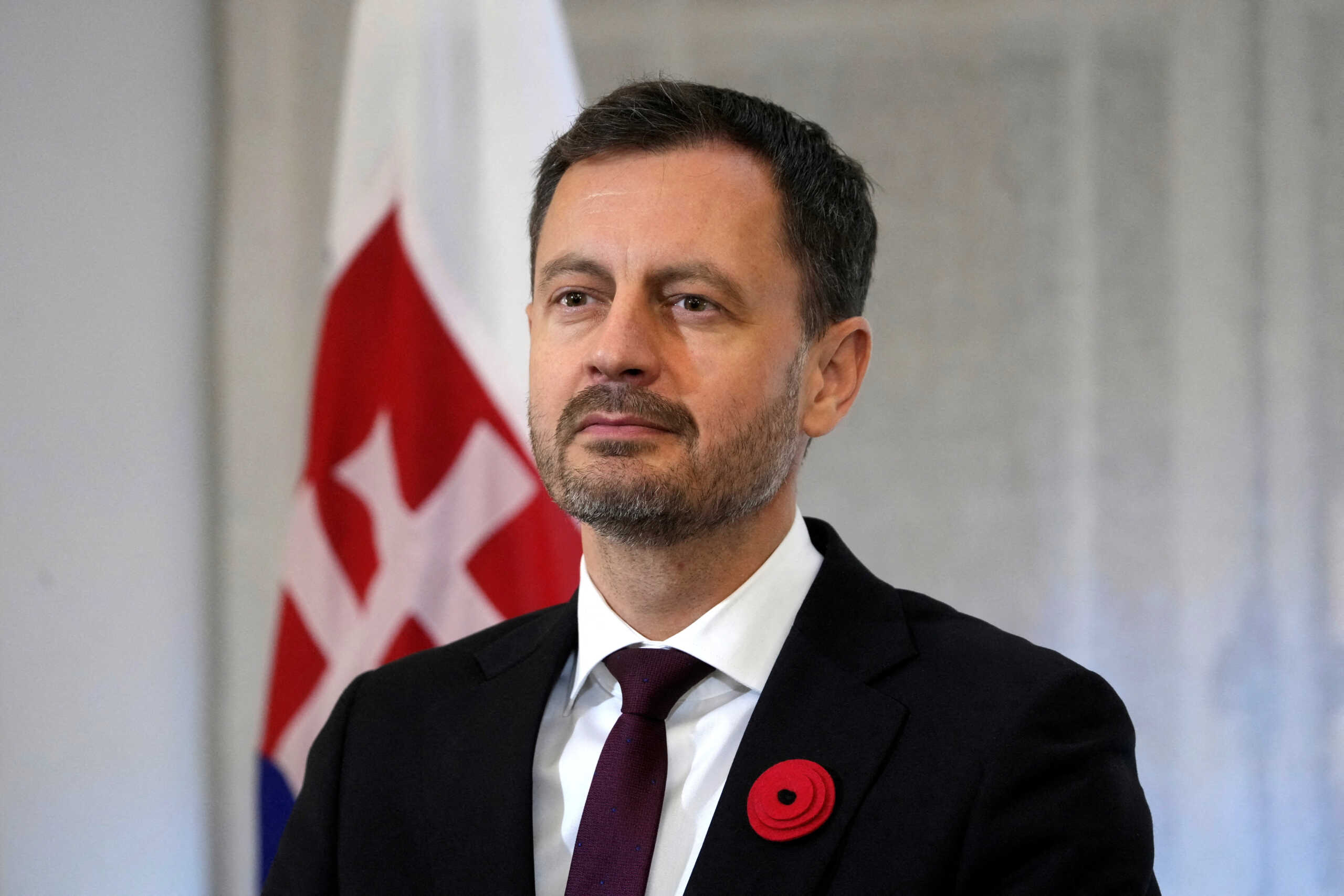 FILE PHOTO: Slovakian Prime Minister Eduard Heger listens during a news conference in Tallinn, Estonia November 11, 2022. REUTERS