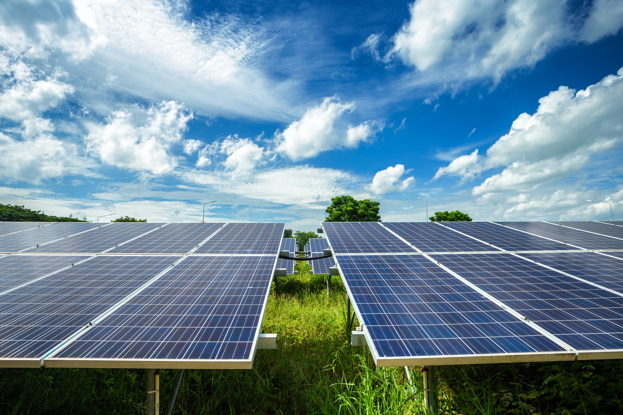 Solar panel on blue sky background, Alternative energy concept,Clean energy,Green energy.
