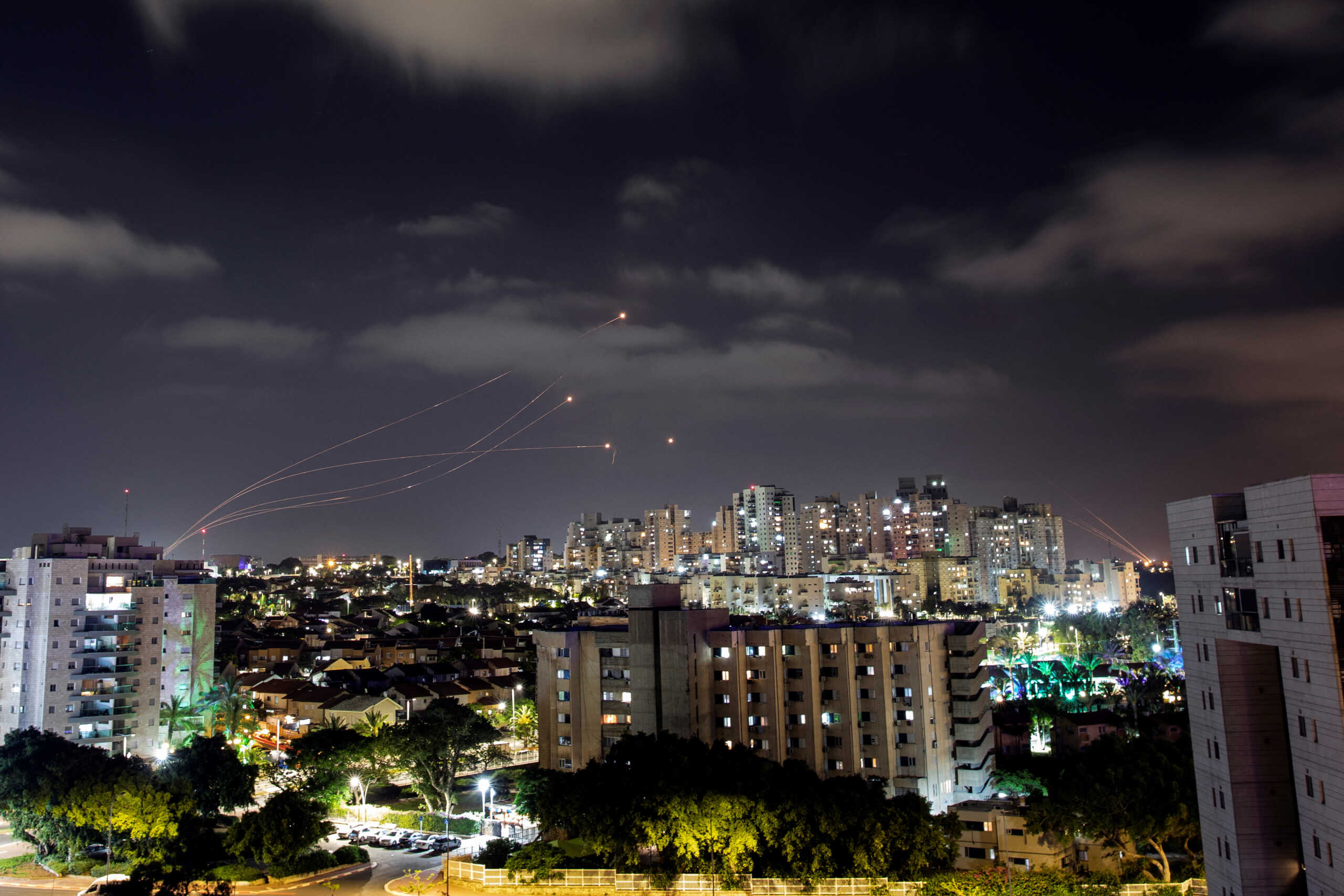 Israel's Iron Dome anti-missile system intercepts rockets launched from the Gaza Strip, as seen from the city of Ashkelon, Israel May 13, 2023 REUTERS