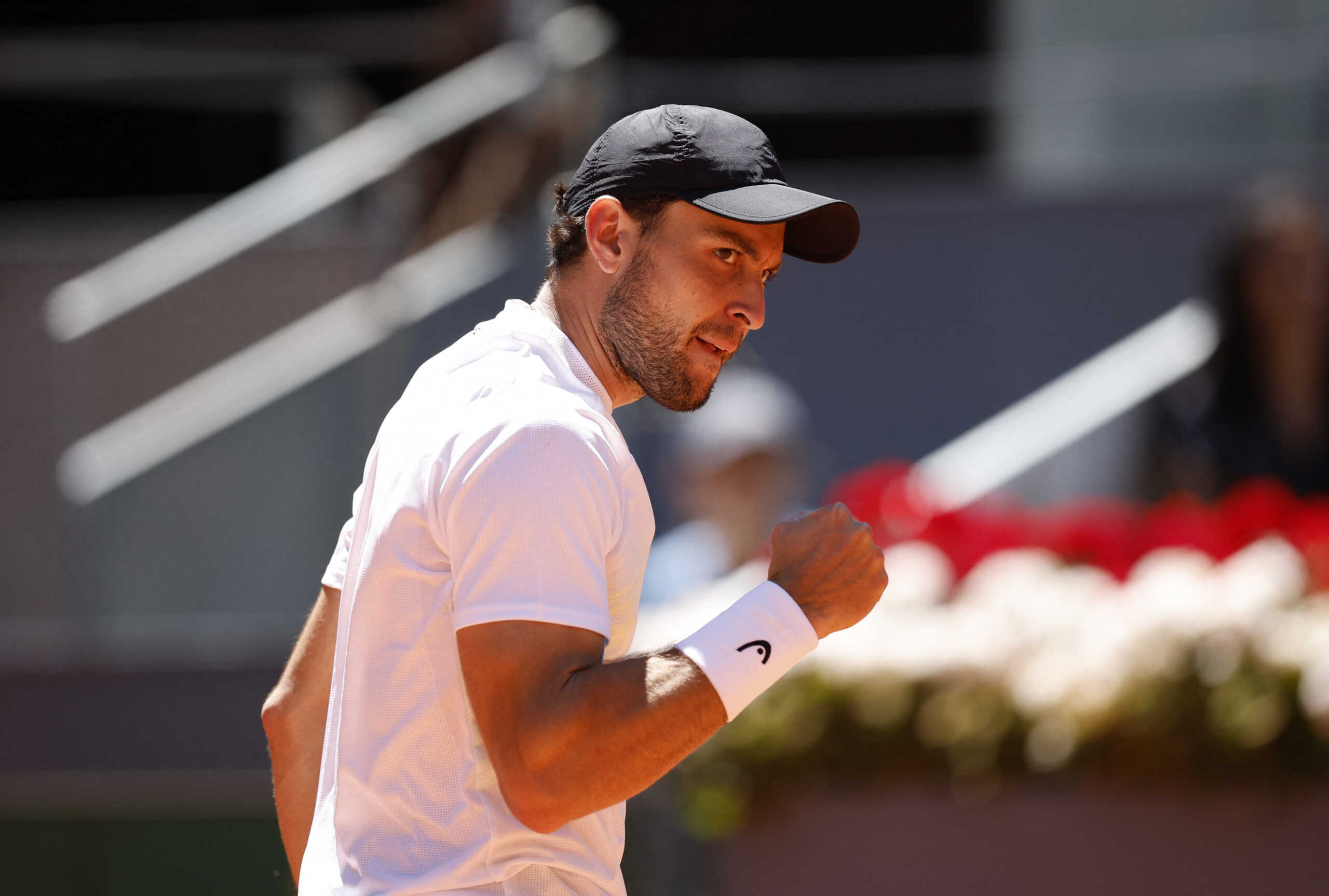 Tennis - Madrid Open - Park Manzanares, Madrid, Spain - May 4, 2023 Russia's Aslan Karatsev reacts during his quarter final match against China's Zhang Zhizhen REUTERS