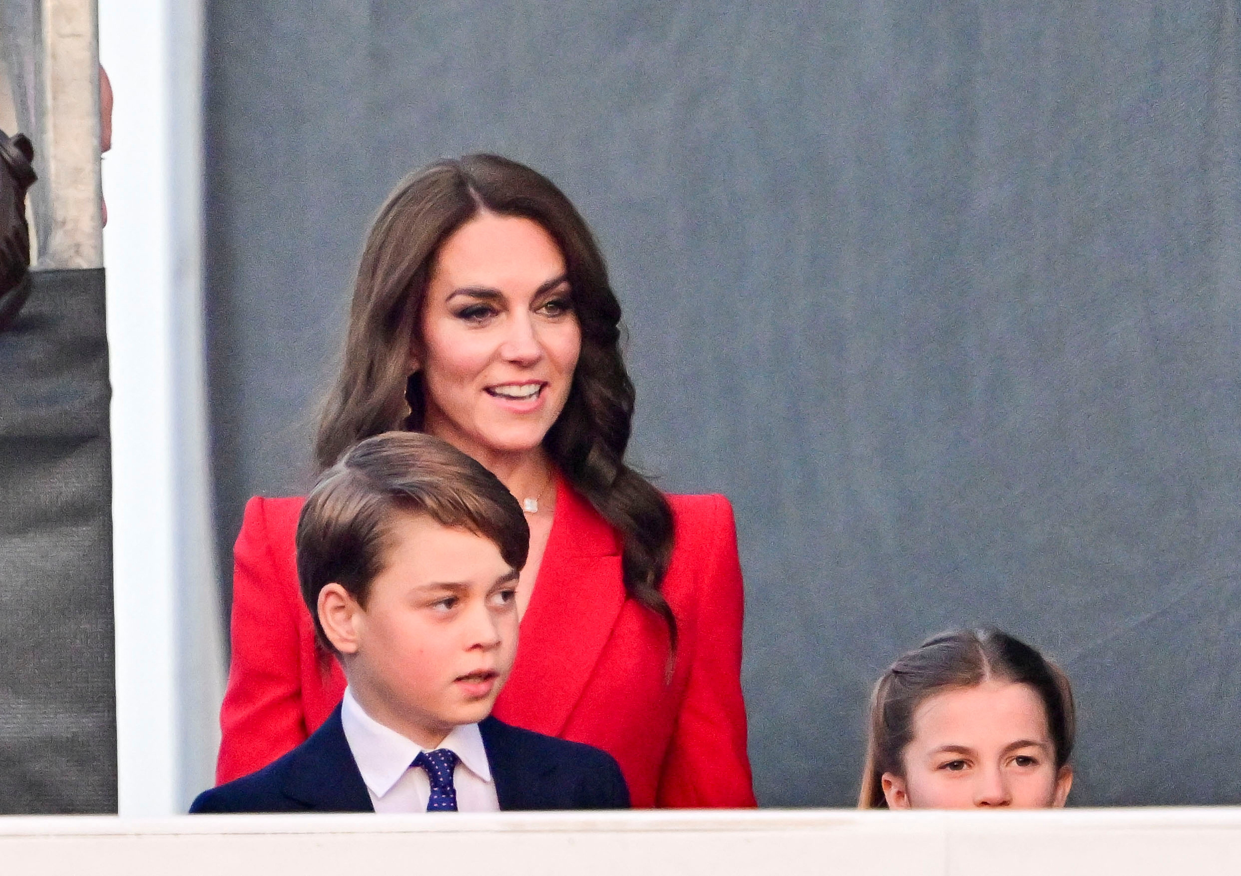 Princess of Wales and her children, Princess Charlotte and Prince George attend a concert to mark Britain's King Charles' coronation, at Windsor Castle on May 7, 2023 in Windsor, Britain. Mark Large