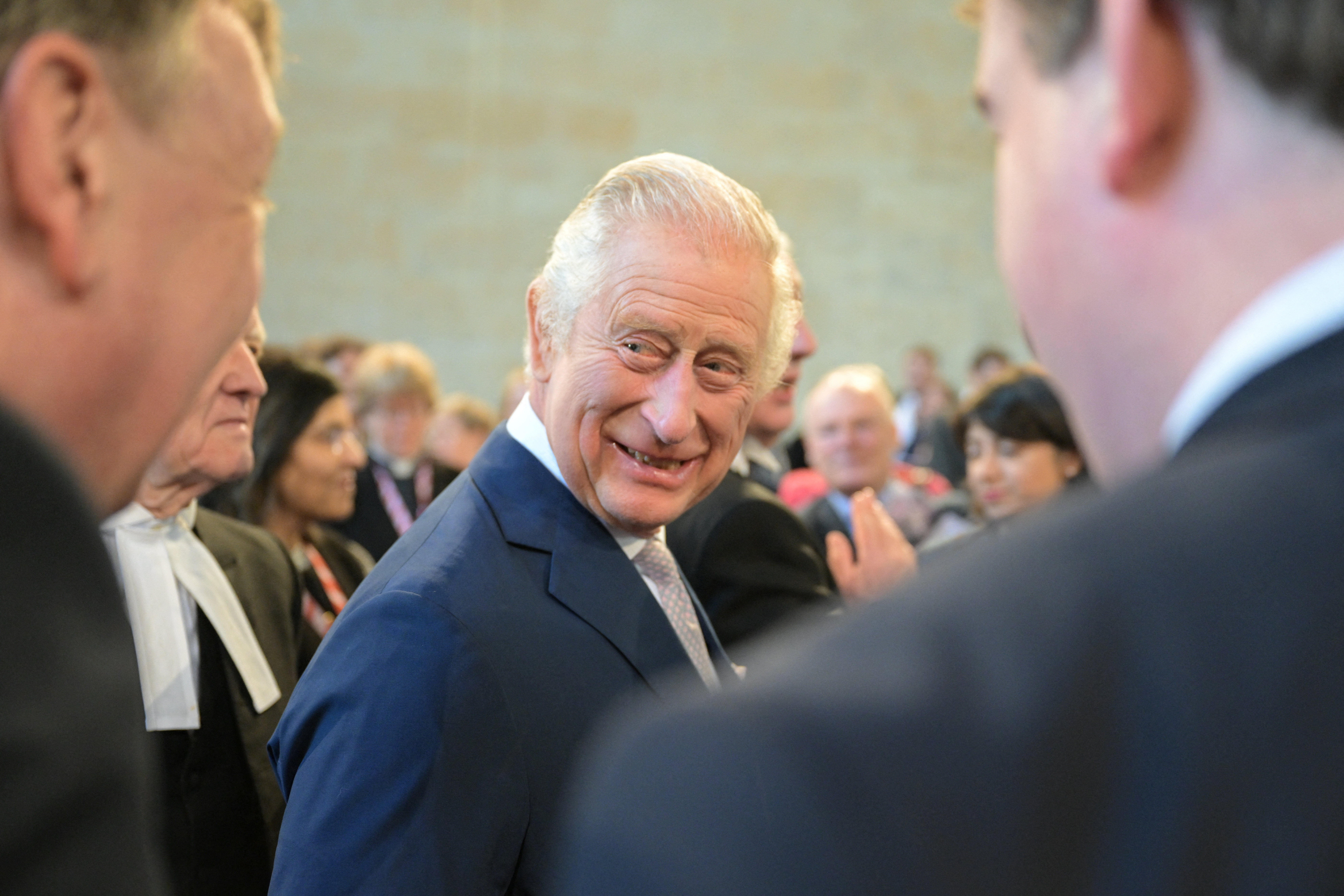 Britain's King Charles attends a reception with MPs of both Houses and members of parliamentary staff, ahead of the coronation, in London, Britain May 2, 2023. UK Parliament