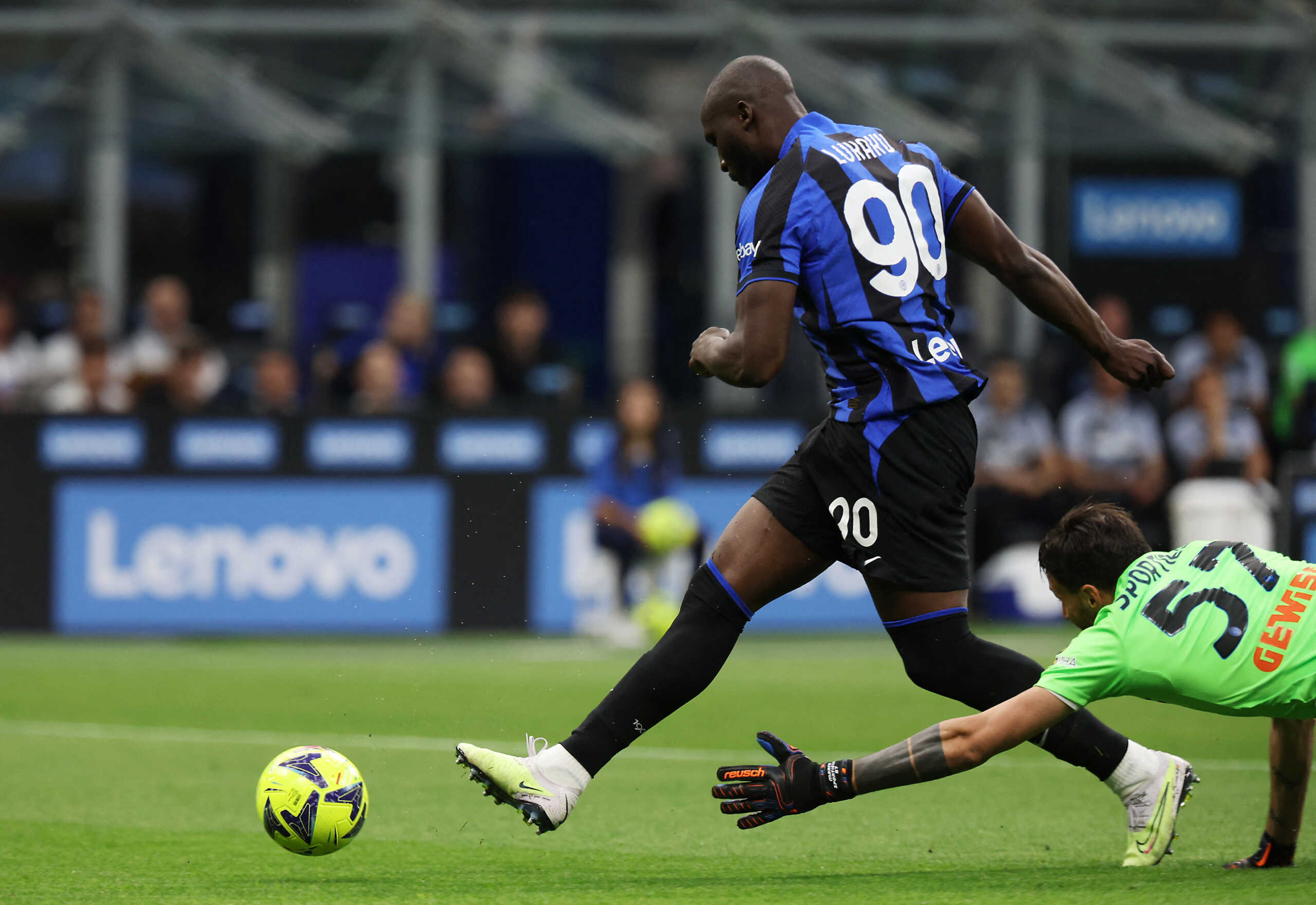 Soccer Football - Serie A - Inter Milan v Atalanta - San Siro, Milan, Italy - May 27, 2023  Inter Milan's Romelu Lukaku scores their first goal REUTERS