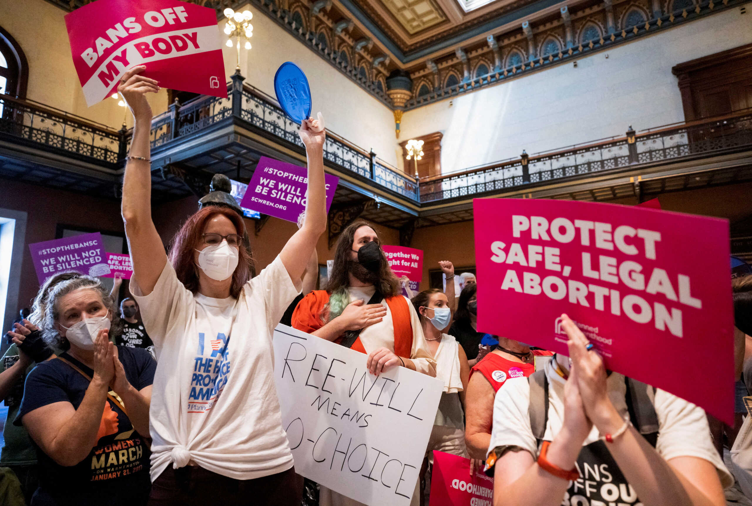 FILE PHOTO: Protesters gather inside the South Carolina House as members debate a new near-total ban on abortion with no exceptions for pregnancies caused by rape or incest at the state legislature in Columbia, South Carolina, U.S. August 30, 2022.  REUTERS