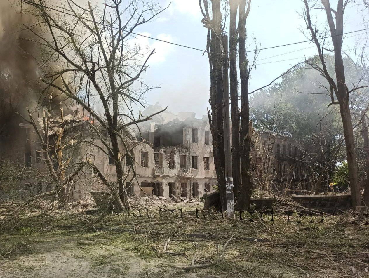 A view shows a clinic heavily destroyed by a Russian missile strike, amid Russia's attack on Ukraine, in Dnipro, Ukraine May 26, 2023. Ukrainian Governor of Dnipropetrovsk Regional Military-Civil Administration Serhii Lysak via Telegram