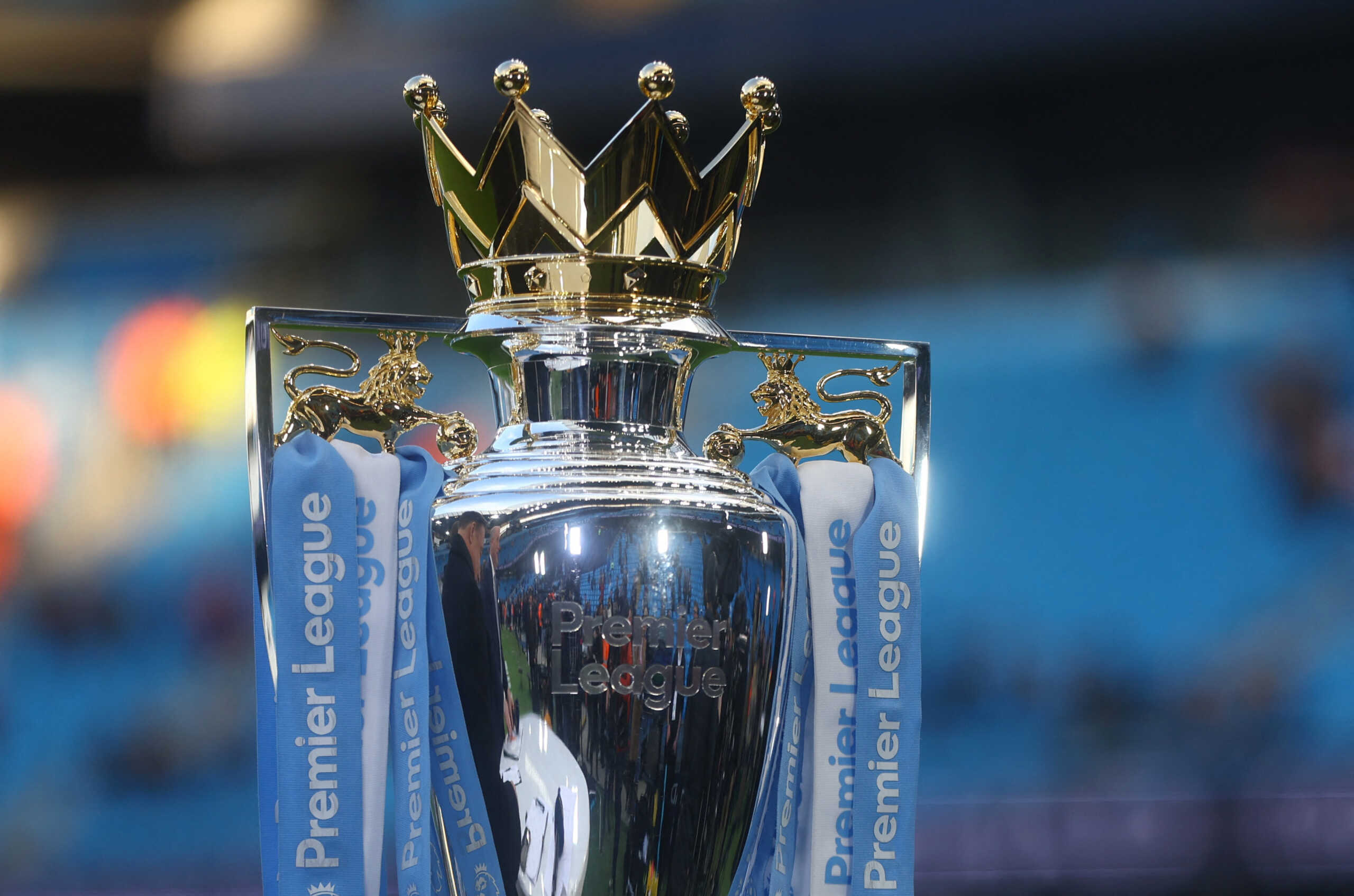 Soccer Football - Premier League - Manchester City v Arsenal - Etihad Stadium, Manchester, Britain - April 26, 2023 General view of the Premier League trophy on display inside the stadium before the match Action Images via Reuters