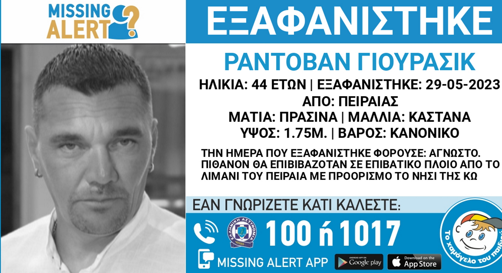 Αγωνία τον 44χρονο Ράντοβαν – Ήρθε από τη Σερβία με προορισμό την Κω και εξαφανίστηκε στον Πειραιά