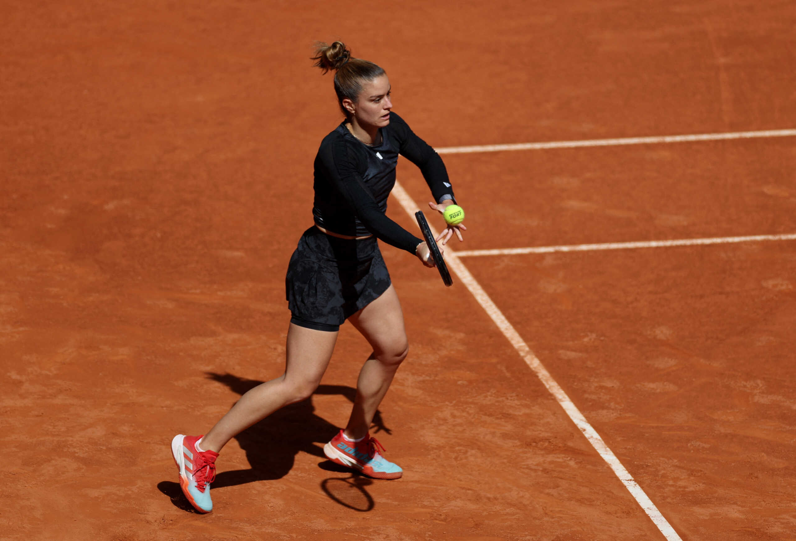 Tennis - Madrid Open - Park Manzanares, Madrid, Spain - May 1, 2023 Greece's Maria Sakkari in action during her round of 16 match against Spain's Paula Badosa REUTERS