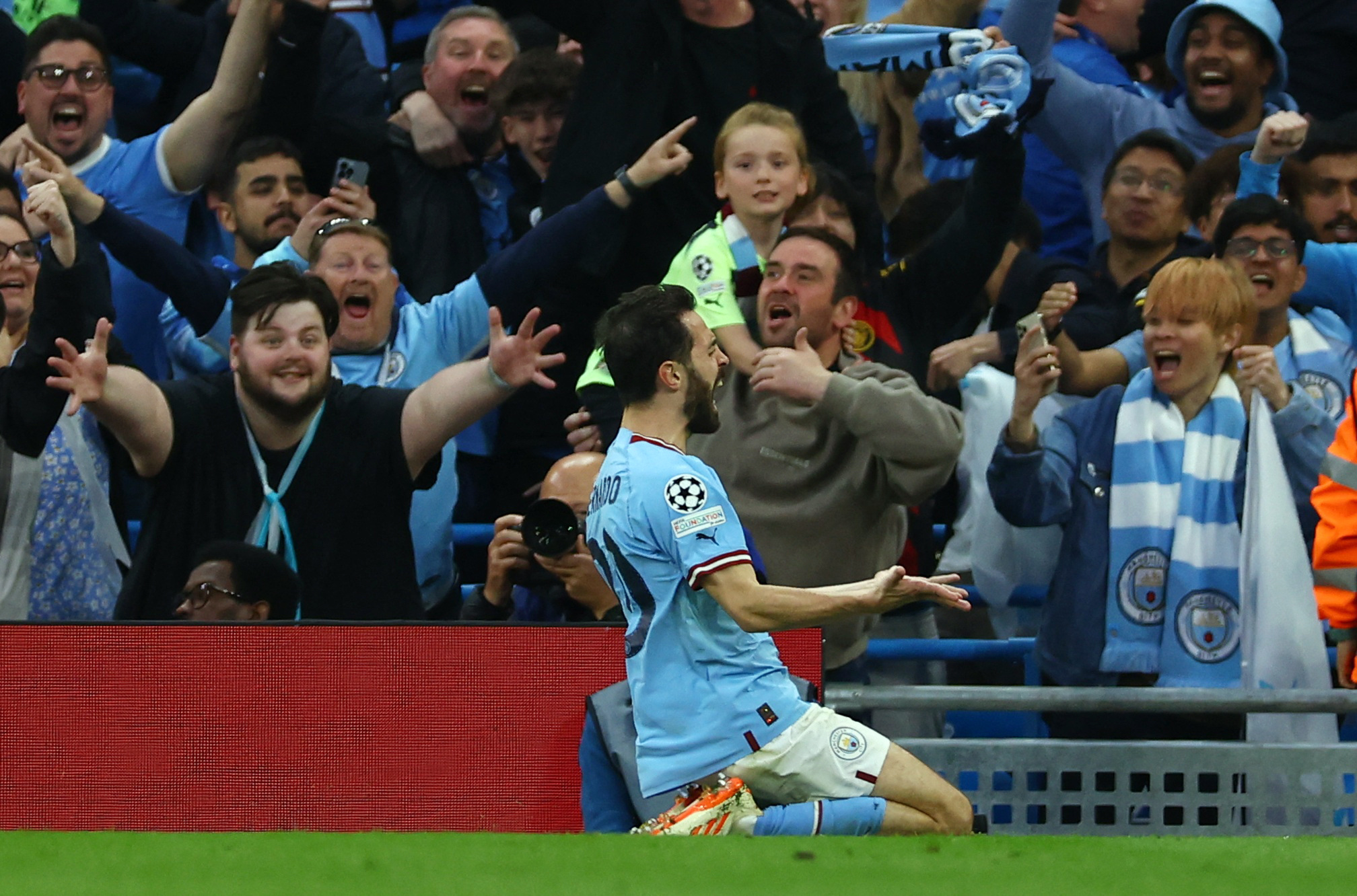 Soccer Football - Champions League - Semi Final - Second Leg - Manchester City v Real Madrid - Etihad Stadium, Manchester, Britain - May 17, 2023 Manchester City's Bernardo Silva celebrates scoring their second goal REUTERS