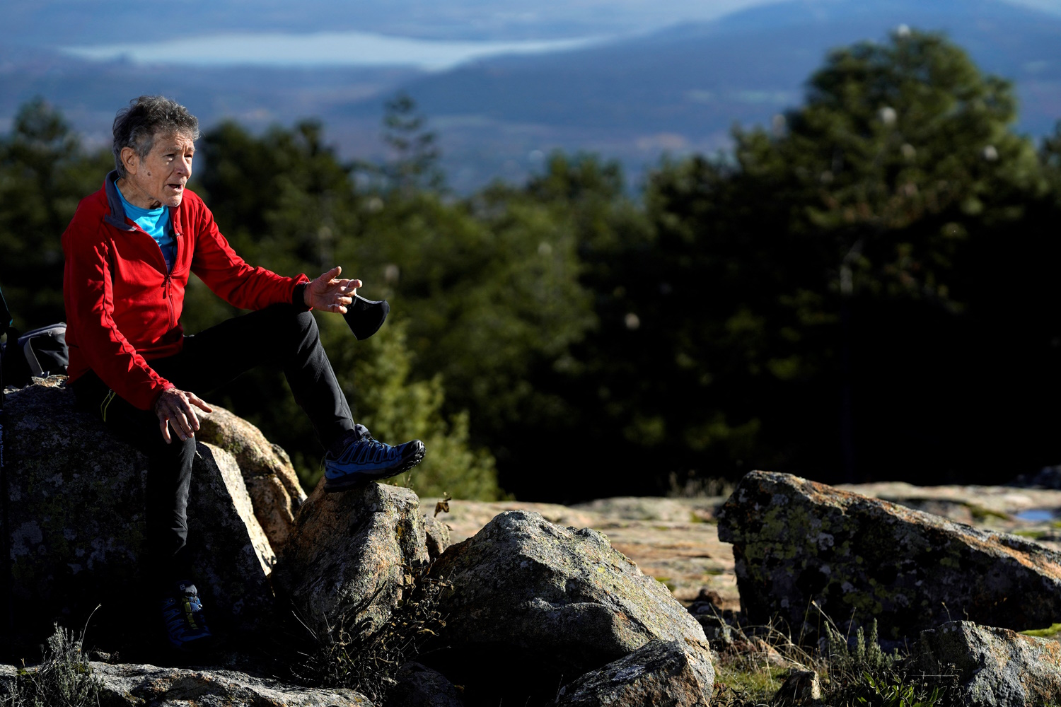 FILE PHOTO: Carlos Soria, 81-year-old Spanish mountain climber, speaks during an interview with Reuters amid the coronavirus disease ( COVID-19) outbreak before his training to climb in the Himalaya mountains next spring as a tribute to the elderly affected by the disease, in Moralzarzal, Spain, November 11, 2020. Picture taken November 11, 2020. REUTERS