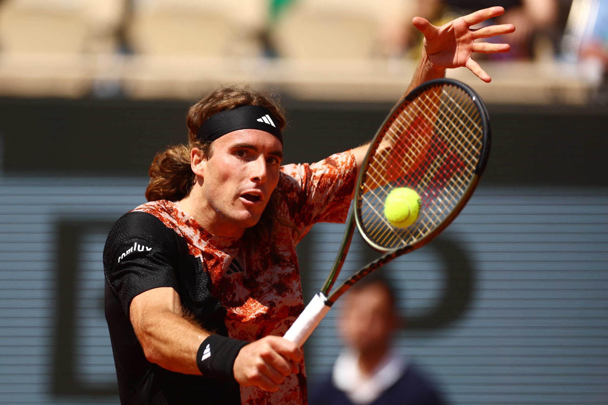 Tennis - French Open - Roland Garros, Paris, France - May 28, 2023 Greece's Stefanos Tsitsipas in action during his first round match against Czech Republic's Jiri Vesely REUTERS