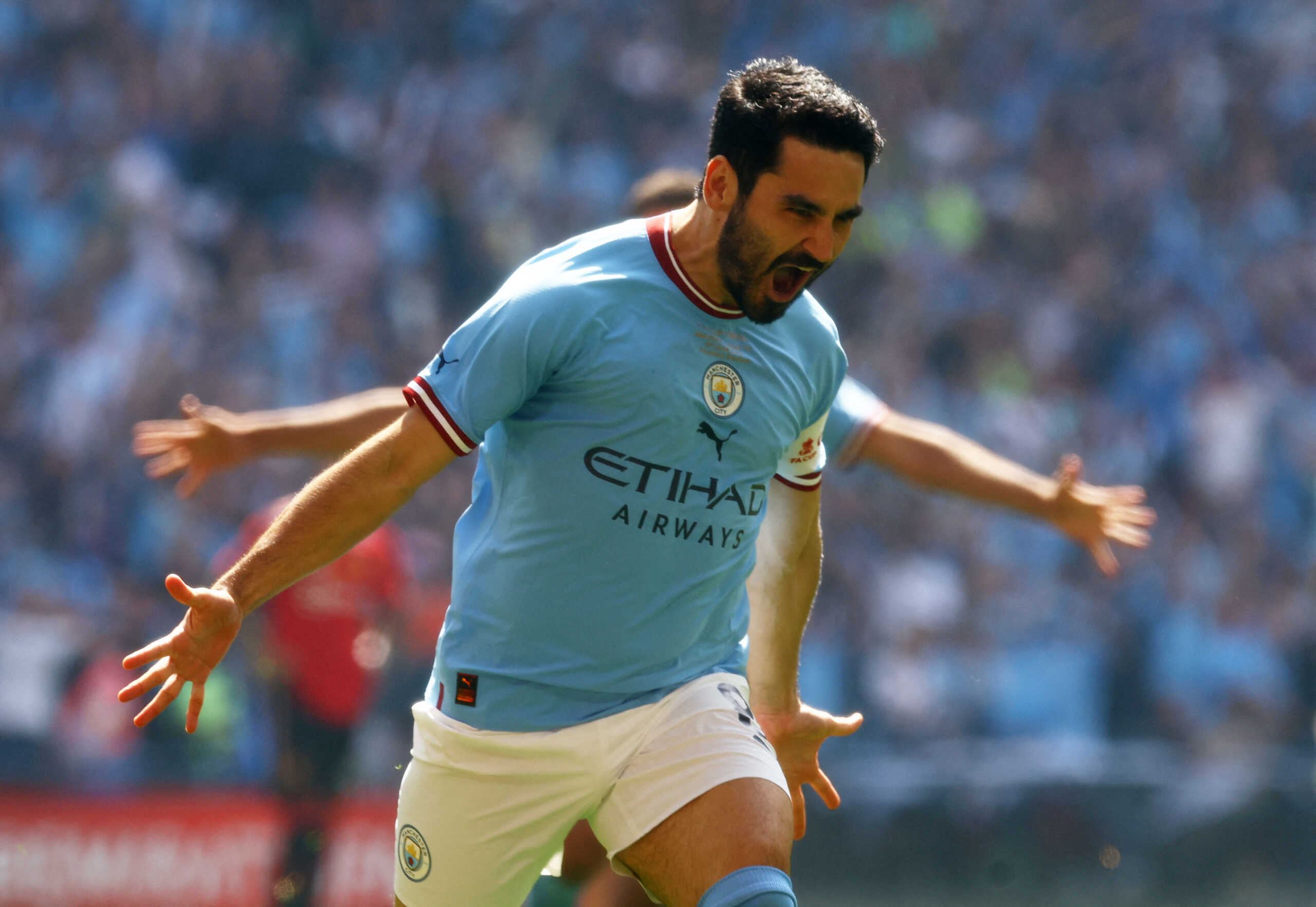 Soccer Football - FA Cup Final - Manchester City v Manchester United - Wembley Stadium, London, Britain - June 3, 2023 Manchester City's Ilkay Gundogan celebrates scoring their first goal Action Images via Reuters