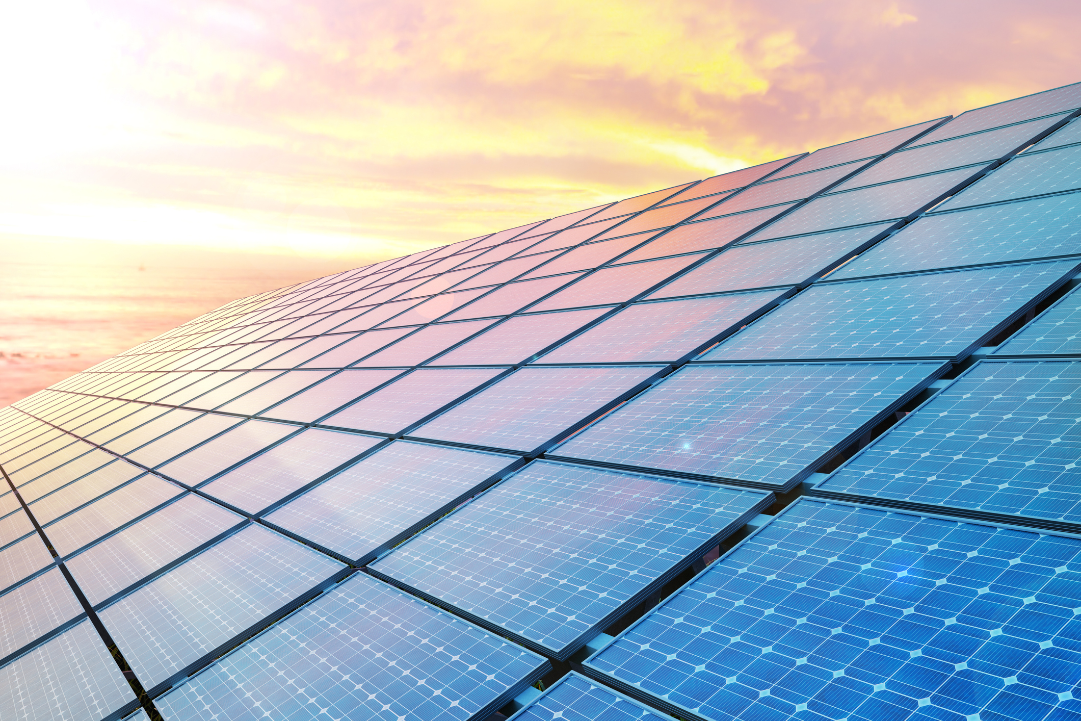 colose up solar panels on sunset.