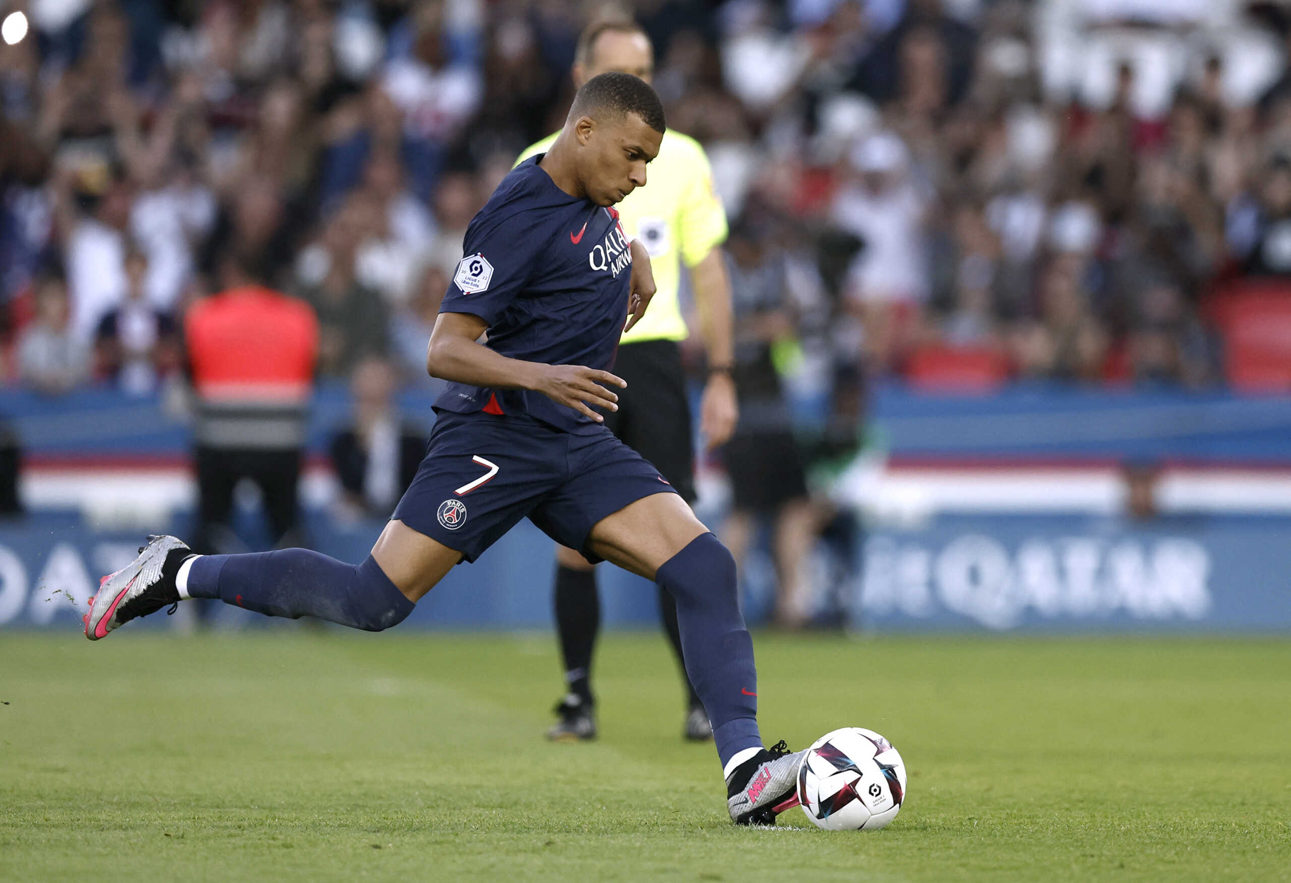 Soccer Football - Ligue 1 - Paris St Germain v Clermont - Parc de Princes, Paris, France - June 3, 2023  Paris St Germain's Kylian Mbappe scores their second goal from the penalty spot REUTERS