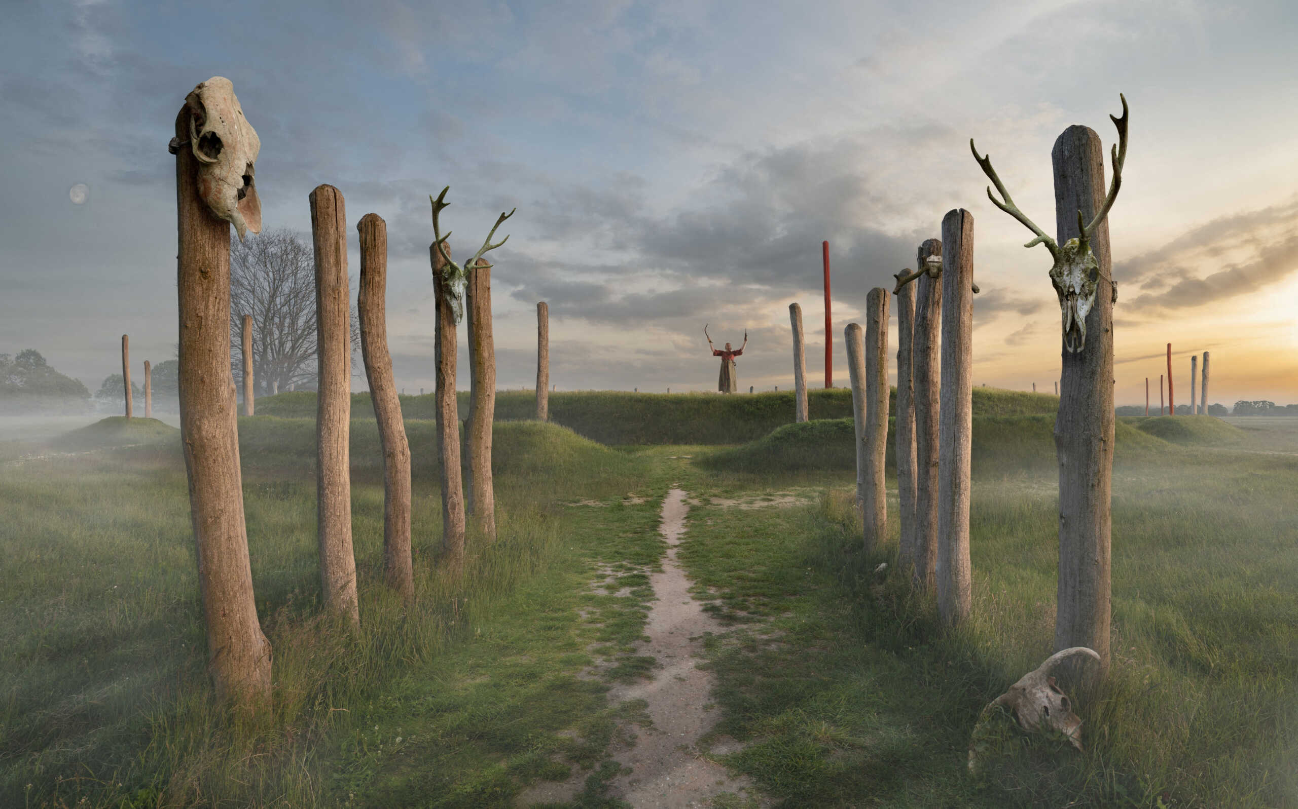 An illustration shows what the researchers believe is the 4,000-year-old Stonehenge-like sanctuary that archaeologists have discovered in Tiel, a town in the centre of the Netherlands, in this handout picture obtained on June 21, 2023. Municipality of Tiel