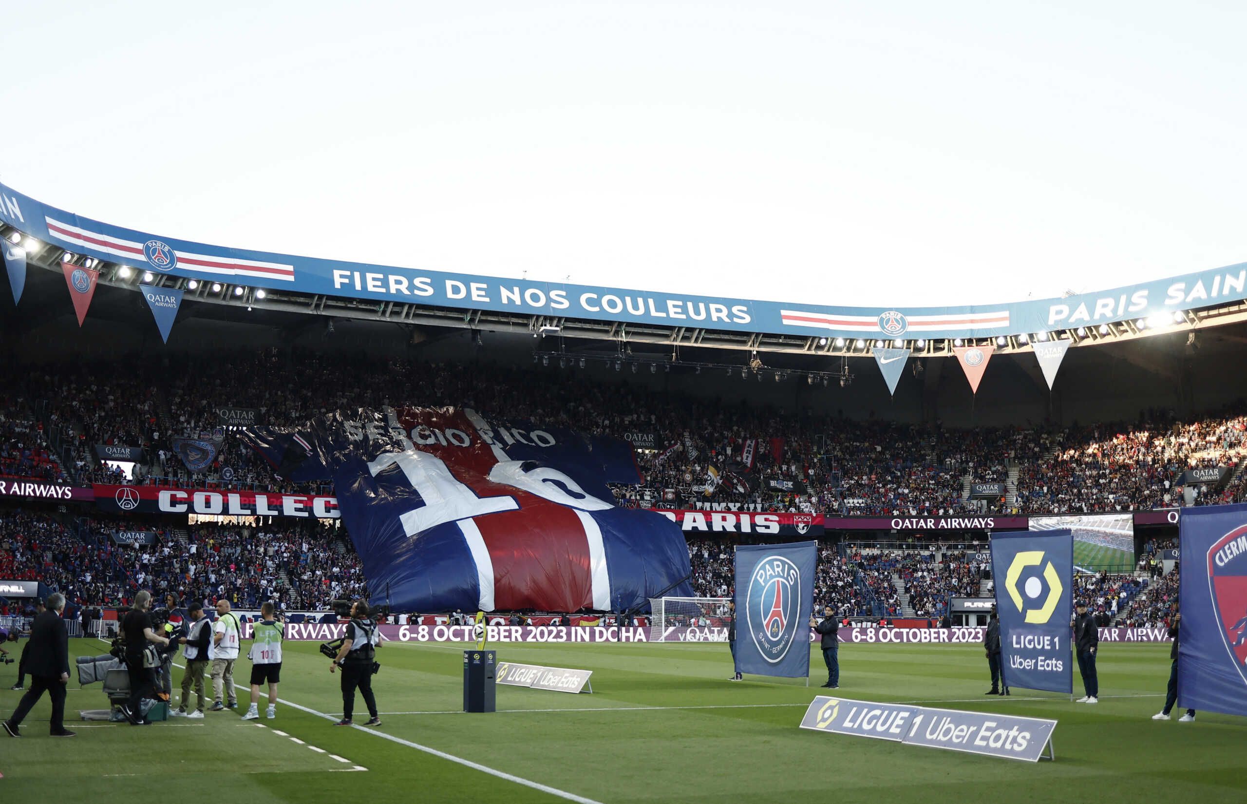 Soccer Football - Ligue 1 - Paris St Germain v Clermont - Parc de Princes, Paris, France - June 3, 2023  General view as Paris St Germain fans display a Sergio Rico banner inside the stadium before the match REUTERS