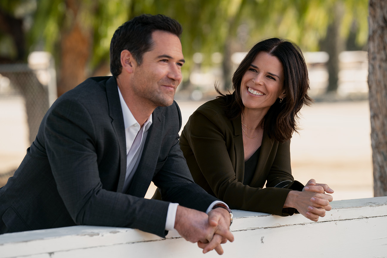 The Lincoln Lawyer. (L to R) Manuel Garcia-Rulfo as Mickey Haller, Neve Campbell as Maggie McPherson in episode 203 of The Lincoln Lawyer. Cr. Lara Solanki