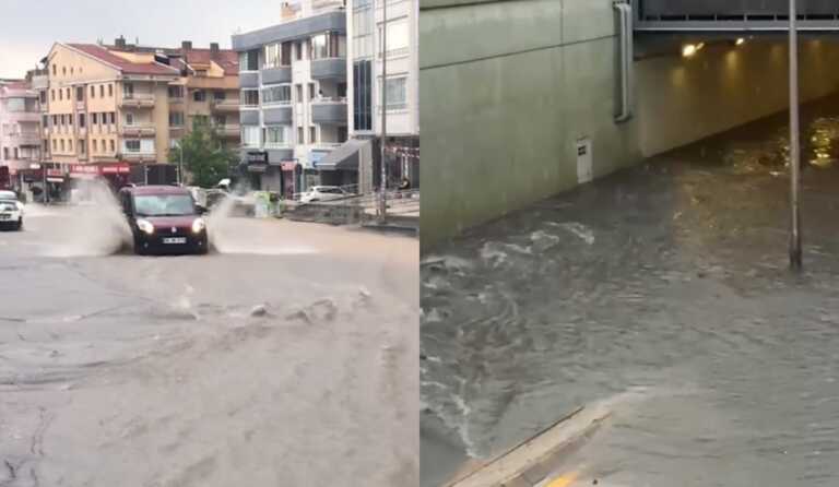 «Άνοιξαν οι ουρανοί» στην Άγκυρα - Ισχυρή βροχόπτωση και χαλάζι προκάλεσαν μεγάλες πλημμύρες