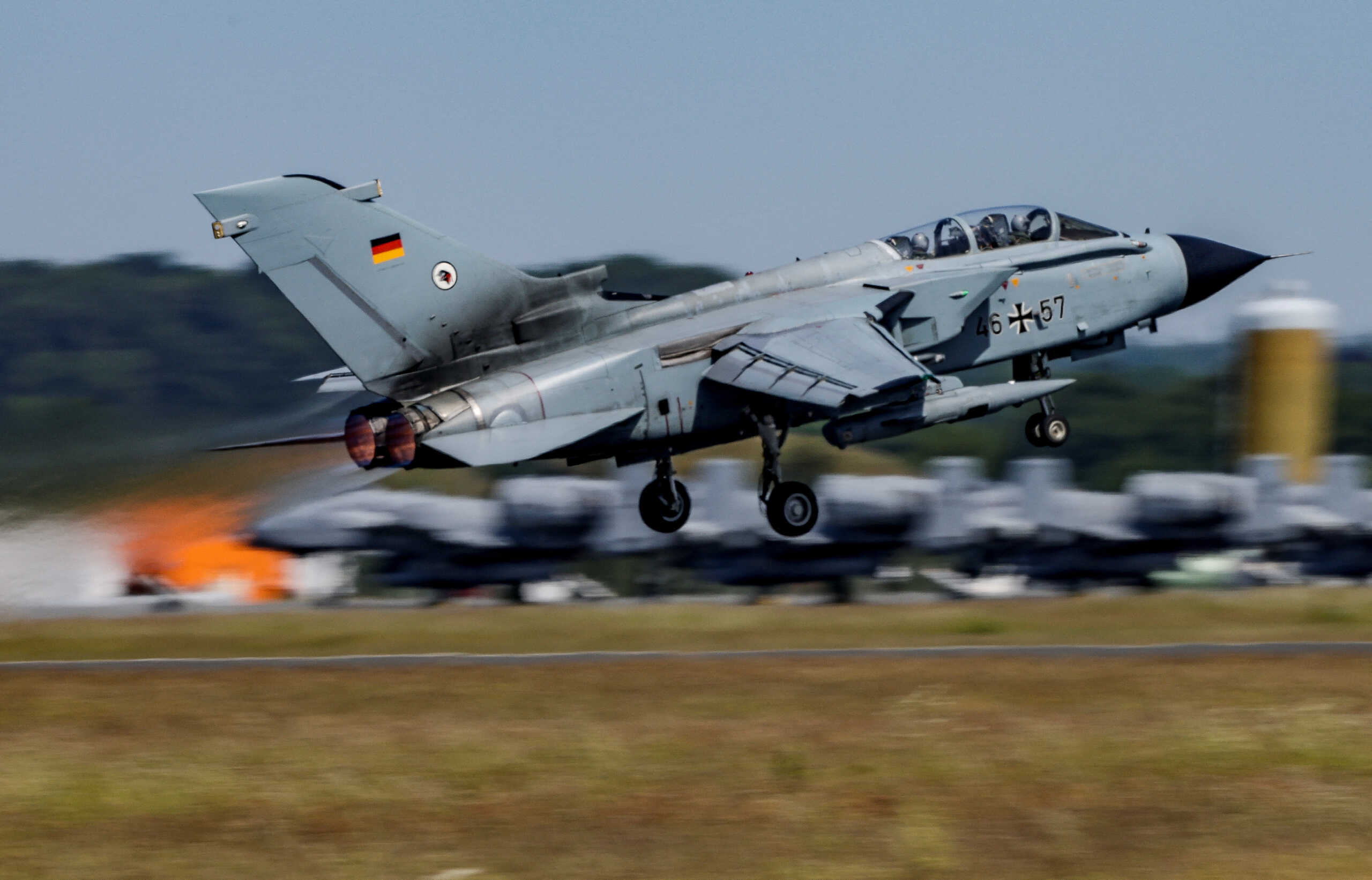 A German ECR Tornado aircraft takes off during the Air Defender Exercise 2023 at the military airport of Jagel, northern Germany, June 9, 2023.   Axel Heimken