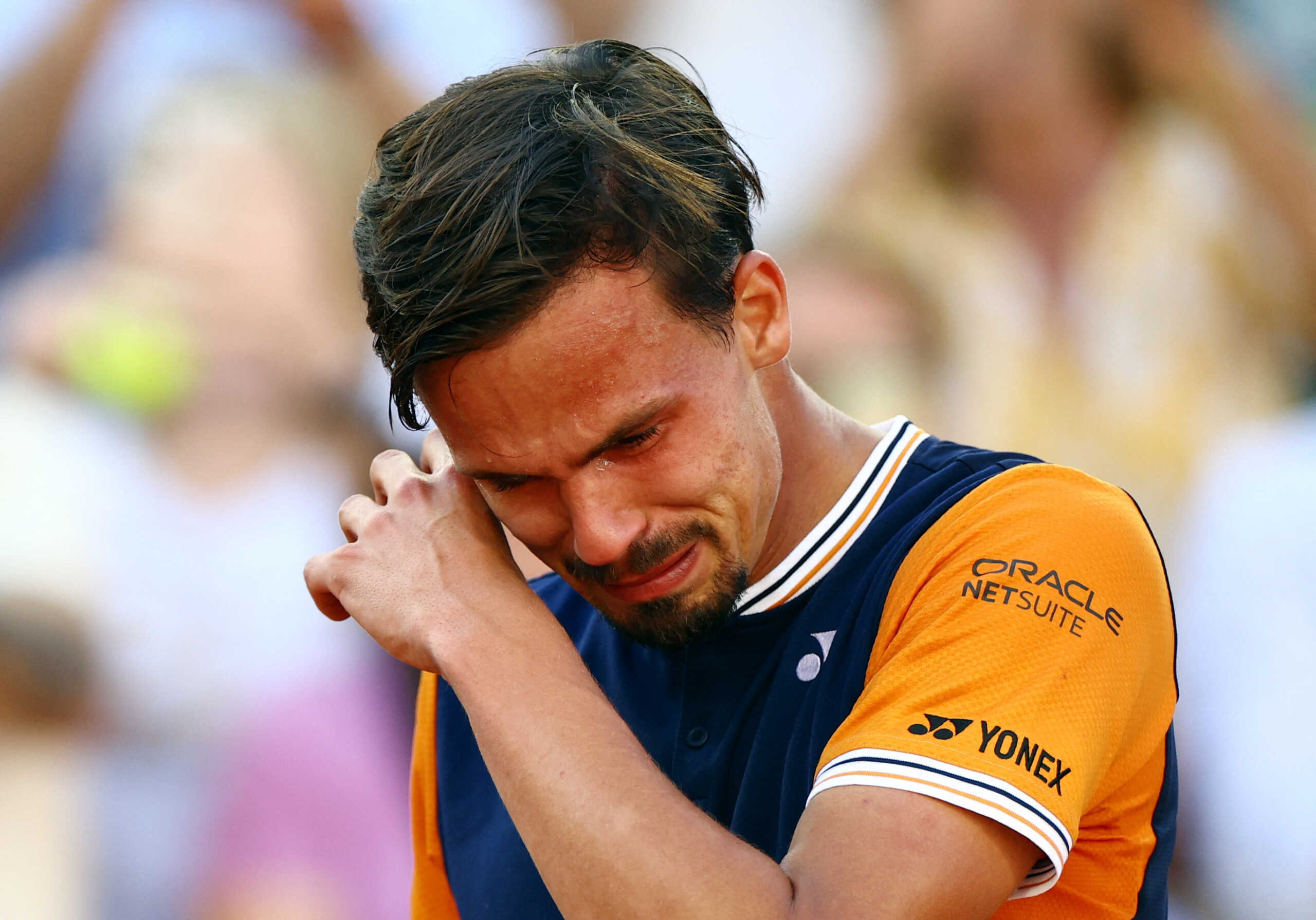 Tennis - French Open - Roland Garros, Paris, France - June 1, 2023 Germany's Daniel Altmaier celebrates winning his second round match against Italy's Jannik Sinner REUTERS