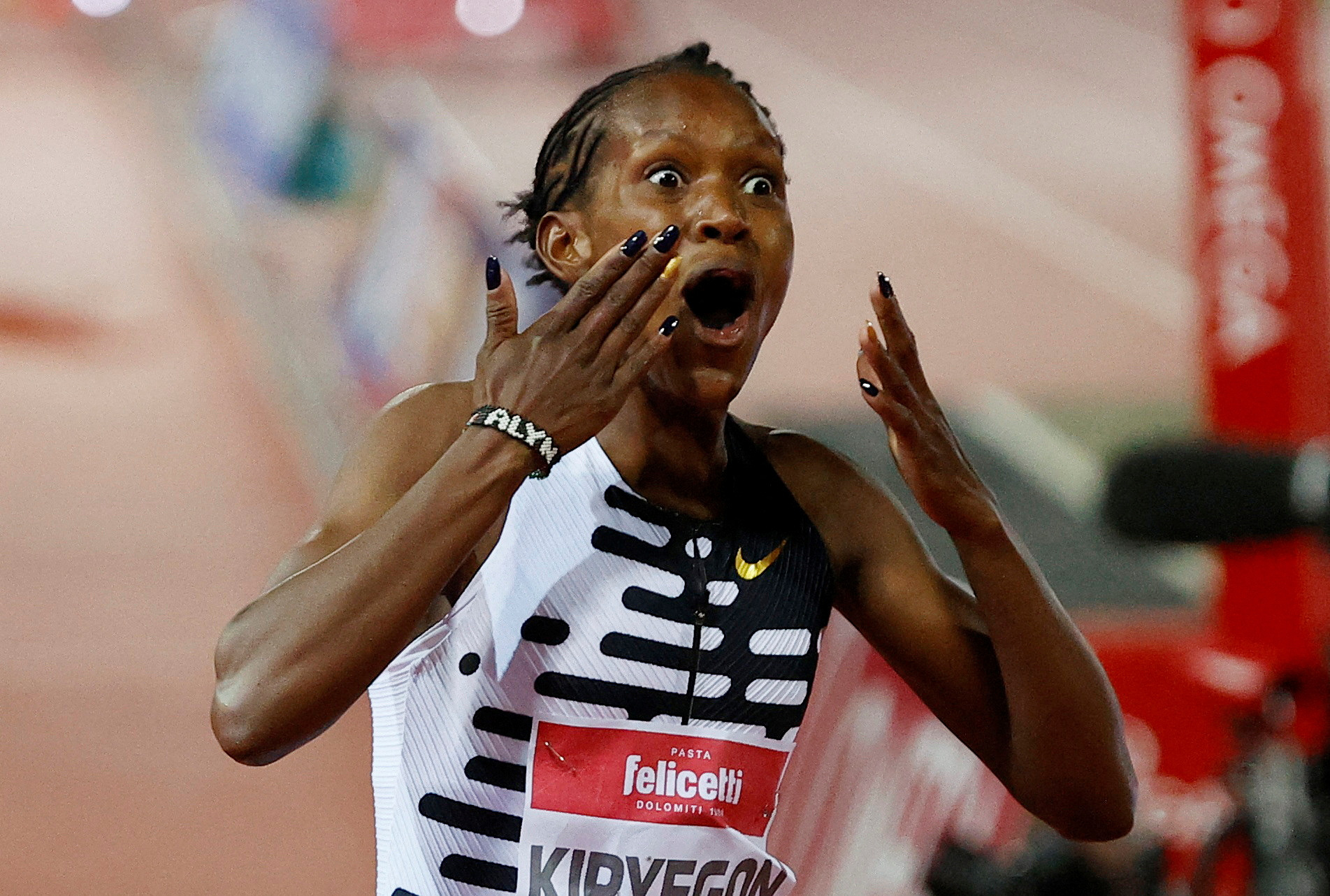 Athletics - Diamond League - Pietro Mennea Golden Gala - Stadio Luigi Ridolfi, Florence, Italy - June 2, 2023 Kenya's Faith Kipyegon celebrates winning the women's 1500m final and setting a new world record REUTERS