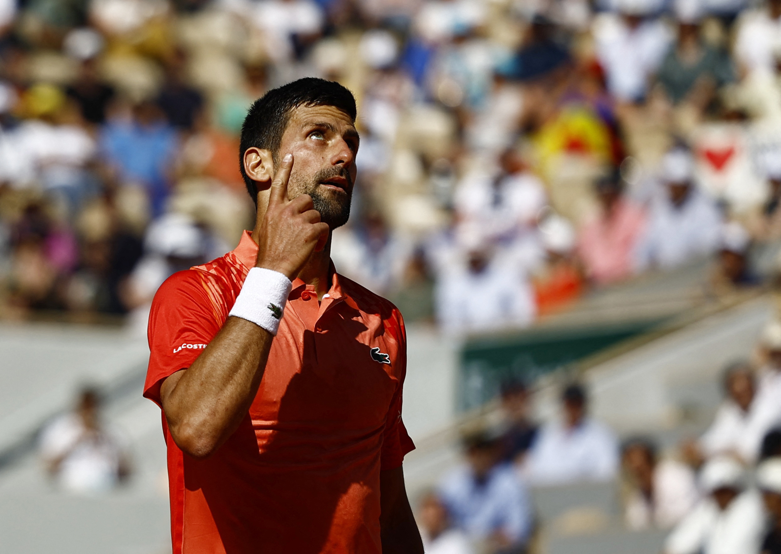 Tennis - French Open - Roland Garros, Paris, France - June 2, 2023  Serbia's Novak Djokovic reacts during his third round match against Spain's Alejandro Davidovich Fokina REUTERS