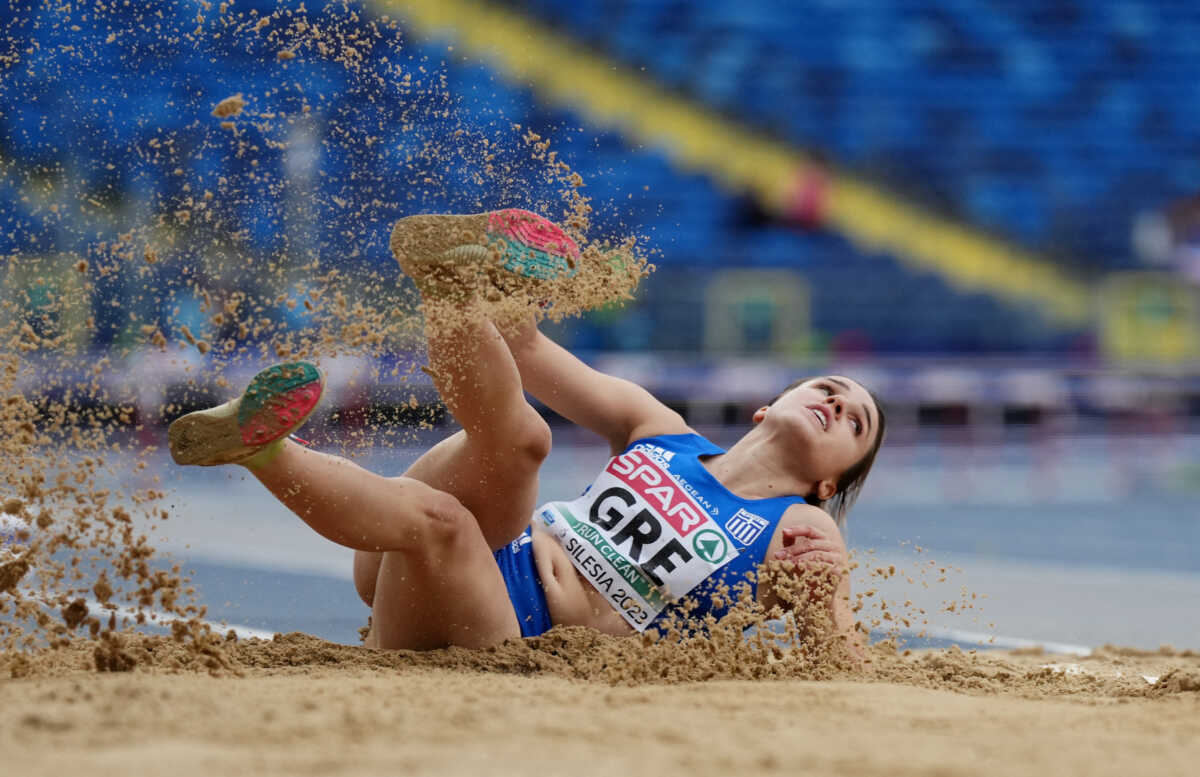 European Games - Athletics - Silesian Stadium, Chorzow, Poland - June 24, 2023 Greece's Spyridoula Karydi in action during the Women's Triple Jump, Division 1 REUTERS
