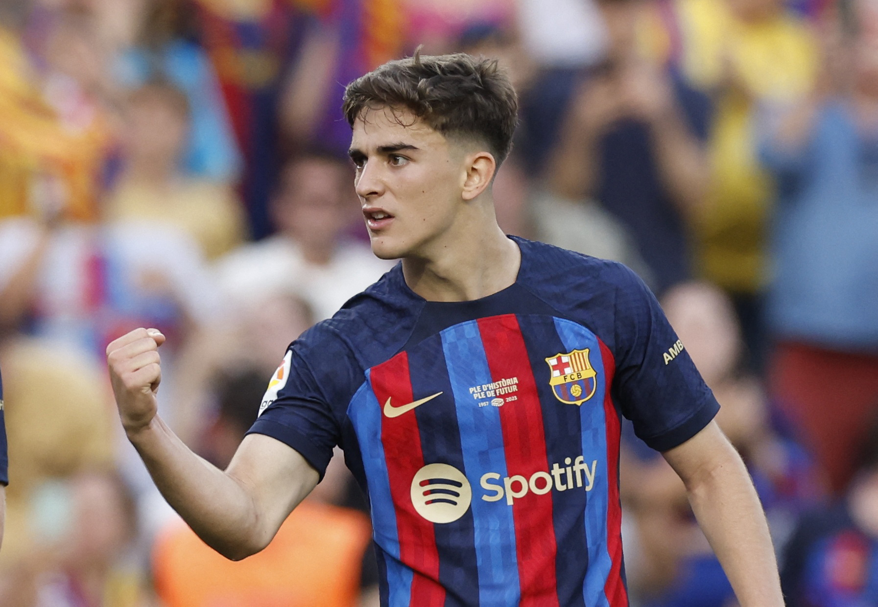 Soccer Football - LaLiga - FC Barcelona v RCD Mallorca - Camp Nou, Barcelona, Spain - May 28, 2023 FC Barcelona's Gavi celebrates scoring their third goal REUTERS
