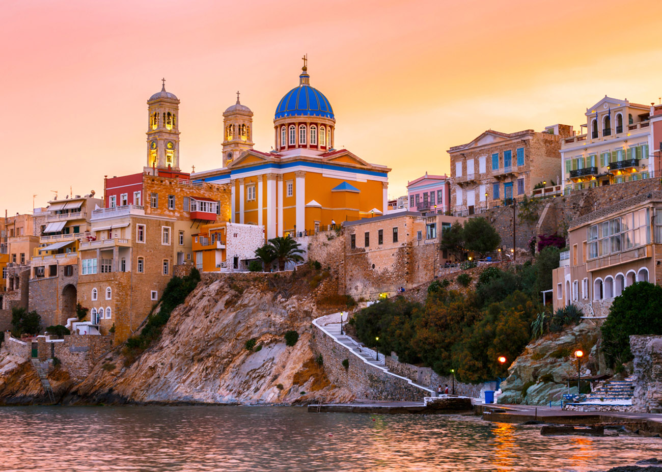 Vaporia district of Ermoupoli town on Syros island."n
