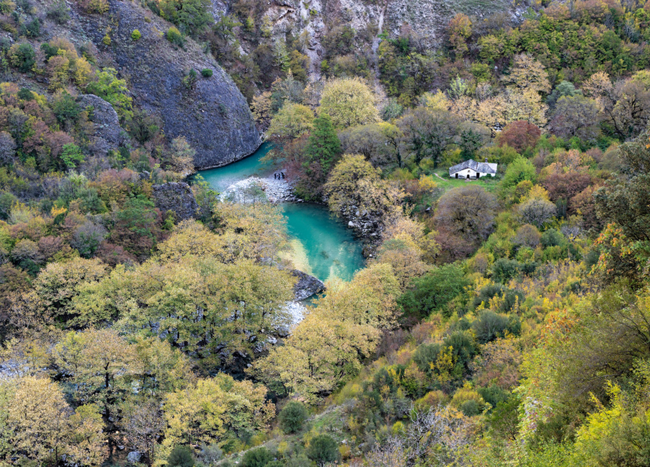 The springs of Voidomatis River at the Vikos Gorge, listed as the deepest gorge in the world by the Guinness Book of Records, in Epirus, Greece