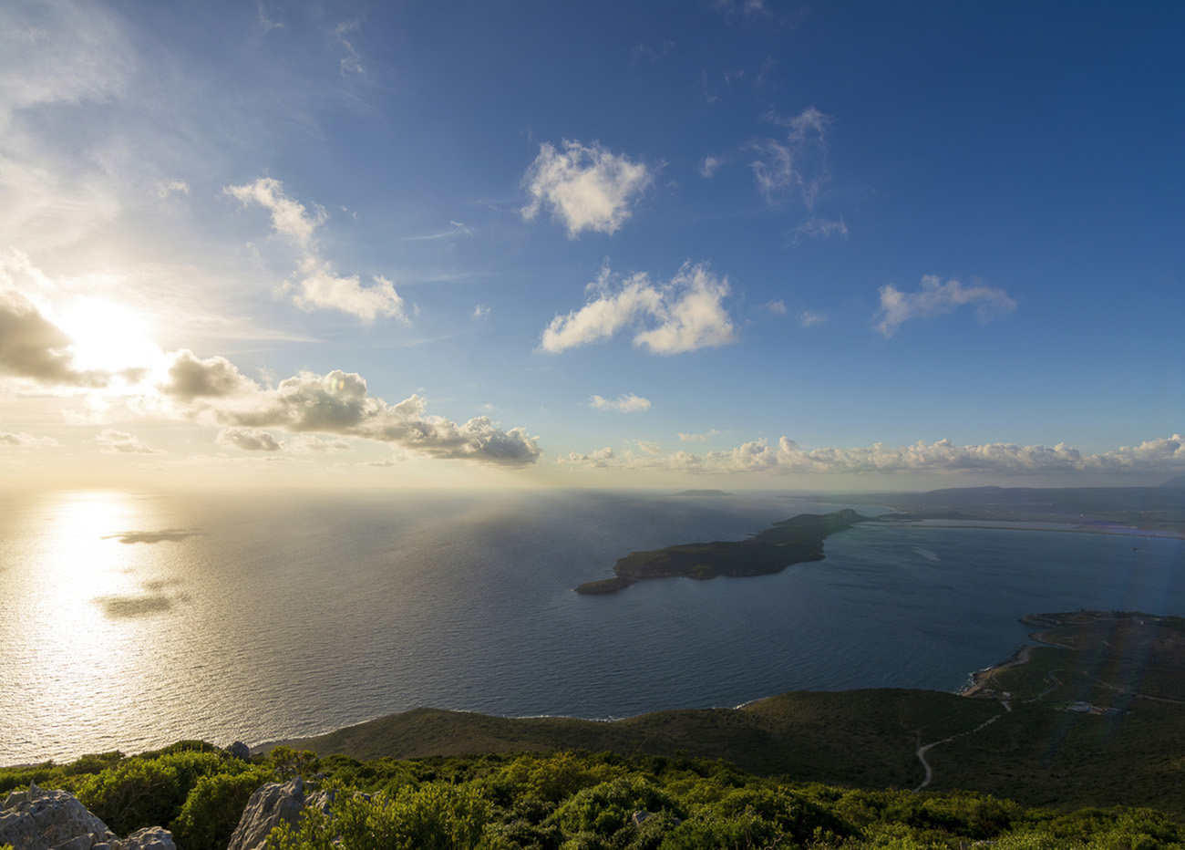 Sunset at the island of Sfaktiria near the town of Pylos in Peloponnese, Greece.