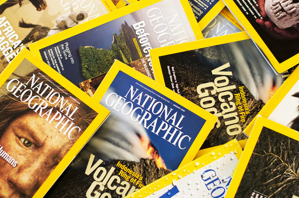 La Jolla, California, USA - September 16, 2011: National Geographic magazines taken in a studio. Headquartered in Wahington D.C., USA, National Geographic  is one of the biggest non-profit organization in the world.  Their magazines are widely circulated. all over the globe.