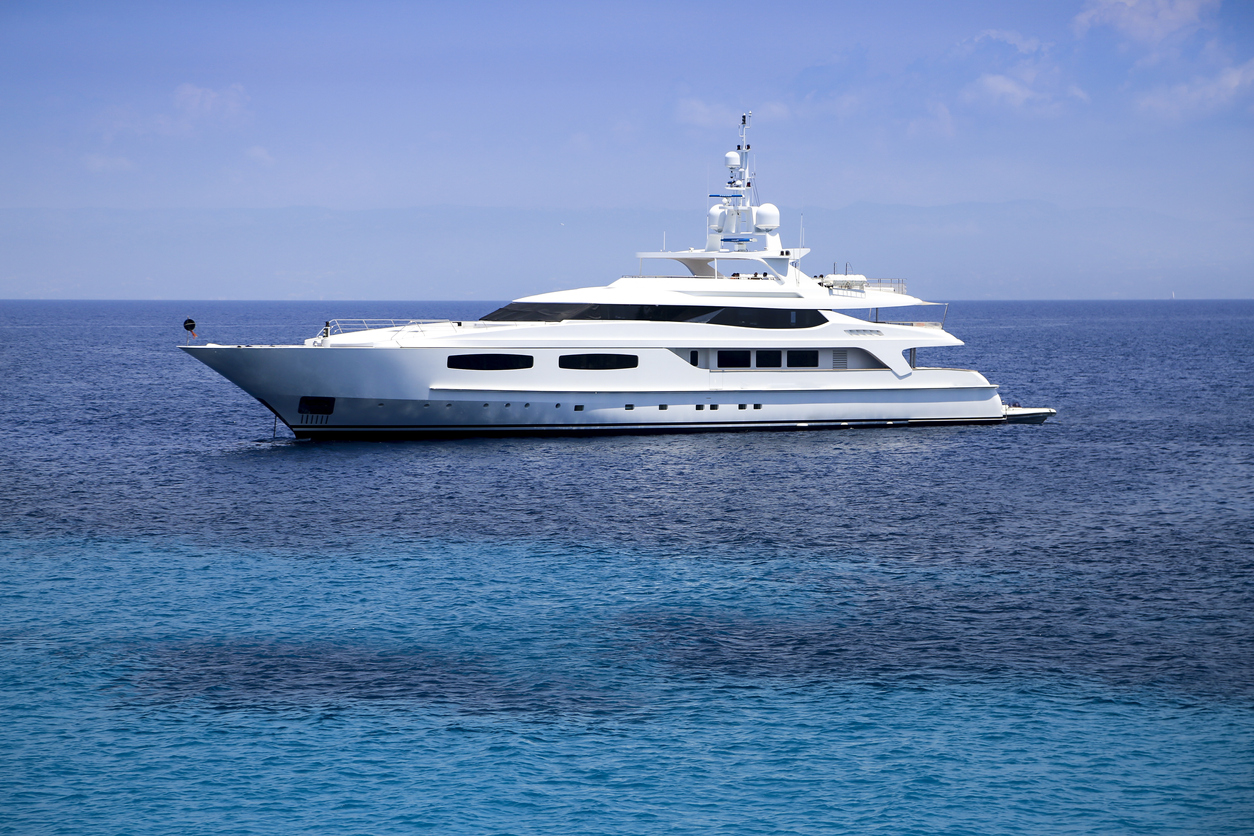 Luxury modern yacht sailing in Ionian sea, Greece.
